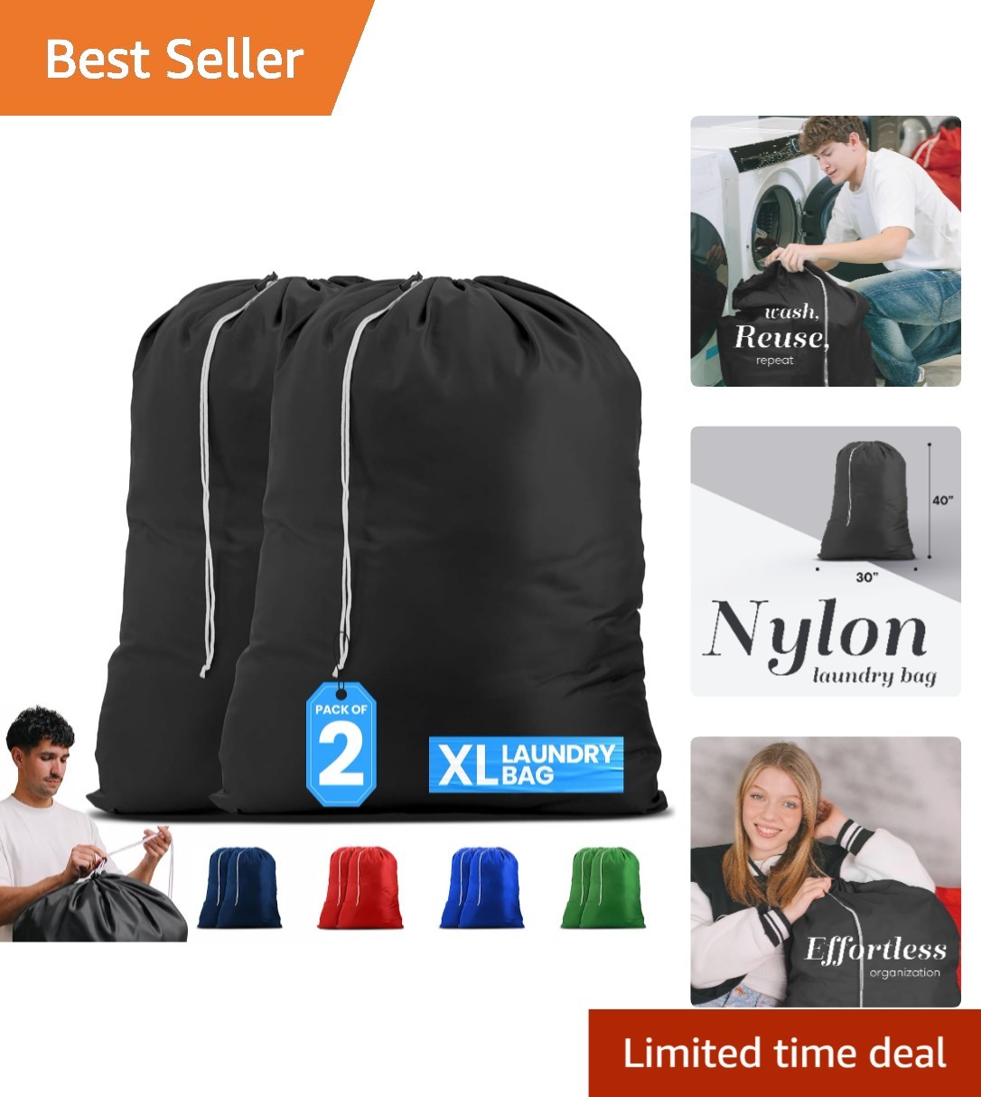 Portable Extra-Large Nylon Laundry Bags – Secure Drawstring, Durable & Versatile