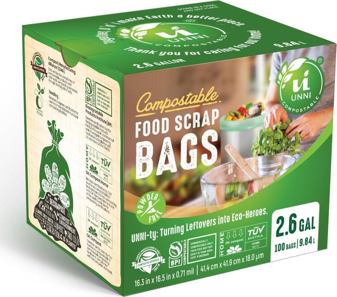 UNNI Compostable Liner Bags, 2.6 Gallon, 9.84 Liter, 100 Count, Extra Thick 0.71