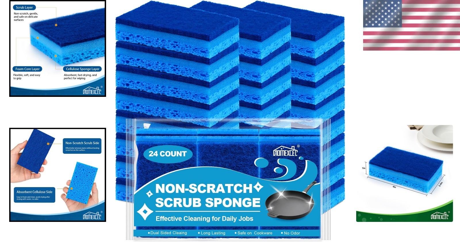 Durable Non-Stick Cookware Safe Sponges – 24 Pack, Ideal for Effortless Cleaning