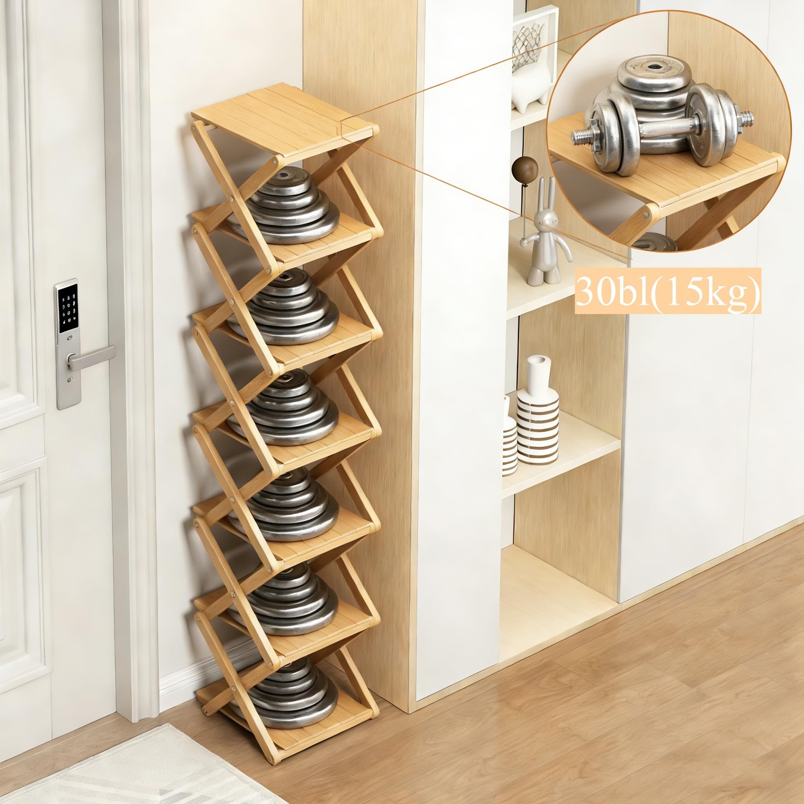 Bamboo Shoe Rack – No Assembly Required, Tall Narrow Foldable Shoe Organizer,…