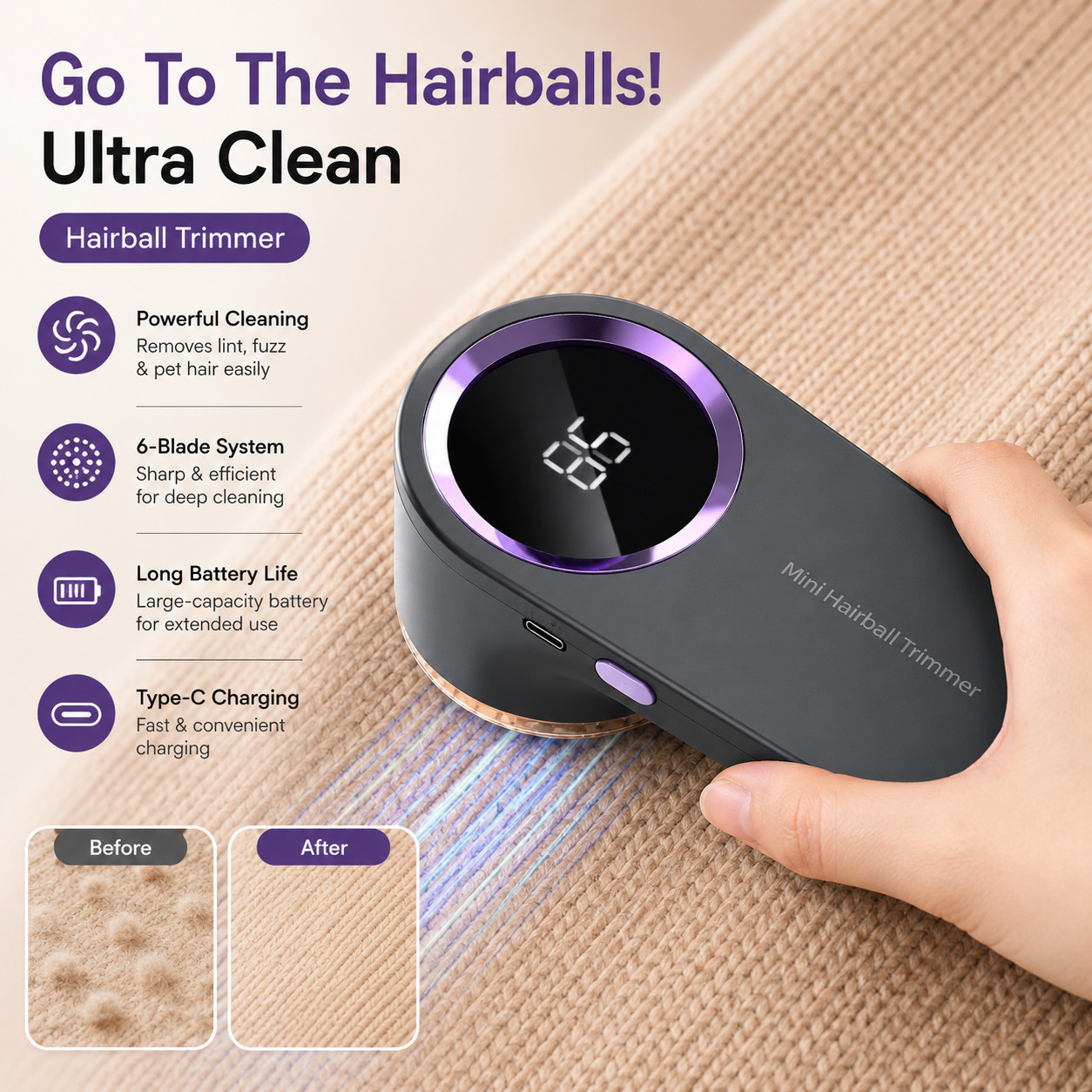 Rechargeable Fabric Shaver Lint Remover USB Electric Fuzz Pill Remover LED