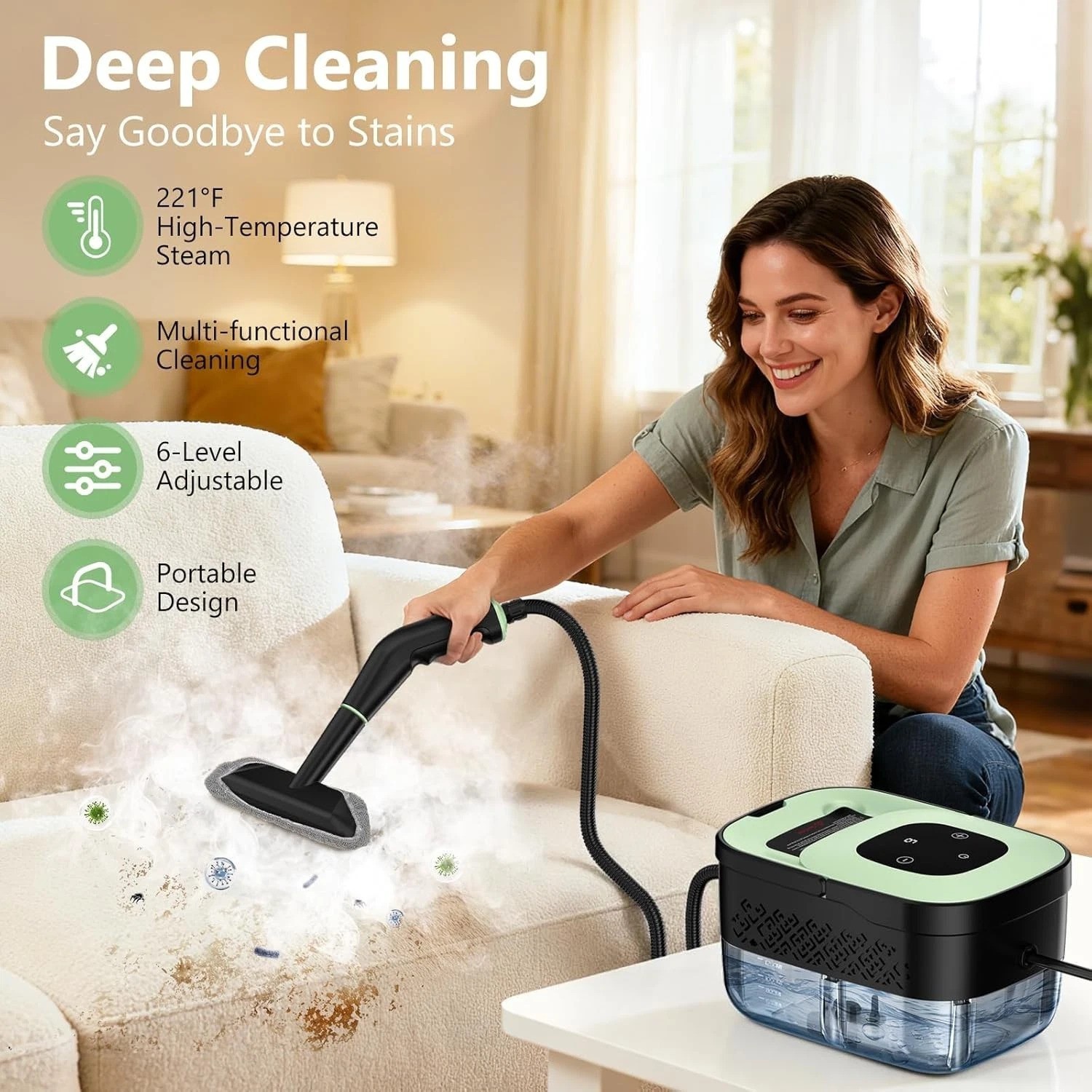 Versatile 1500W Portable Steam Cleaner for Home & Car Detailing – Eco-Friendly