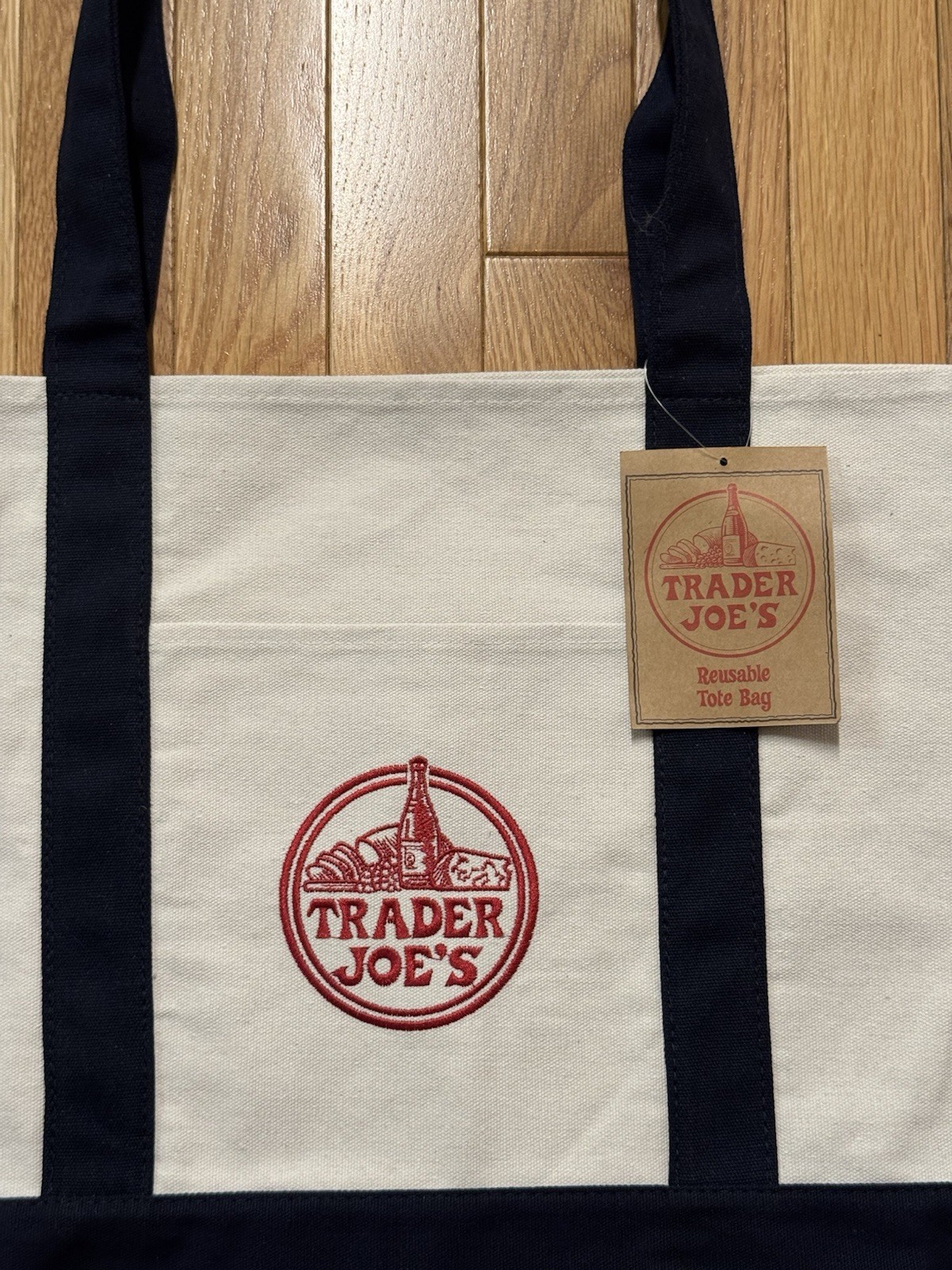 Trader Joe’s Large Classic Canvas Tote Bag Navy Blue Heavy Duty Limited Edition