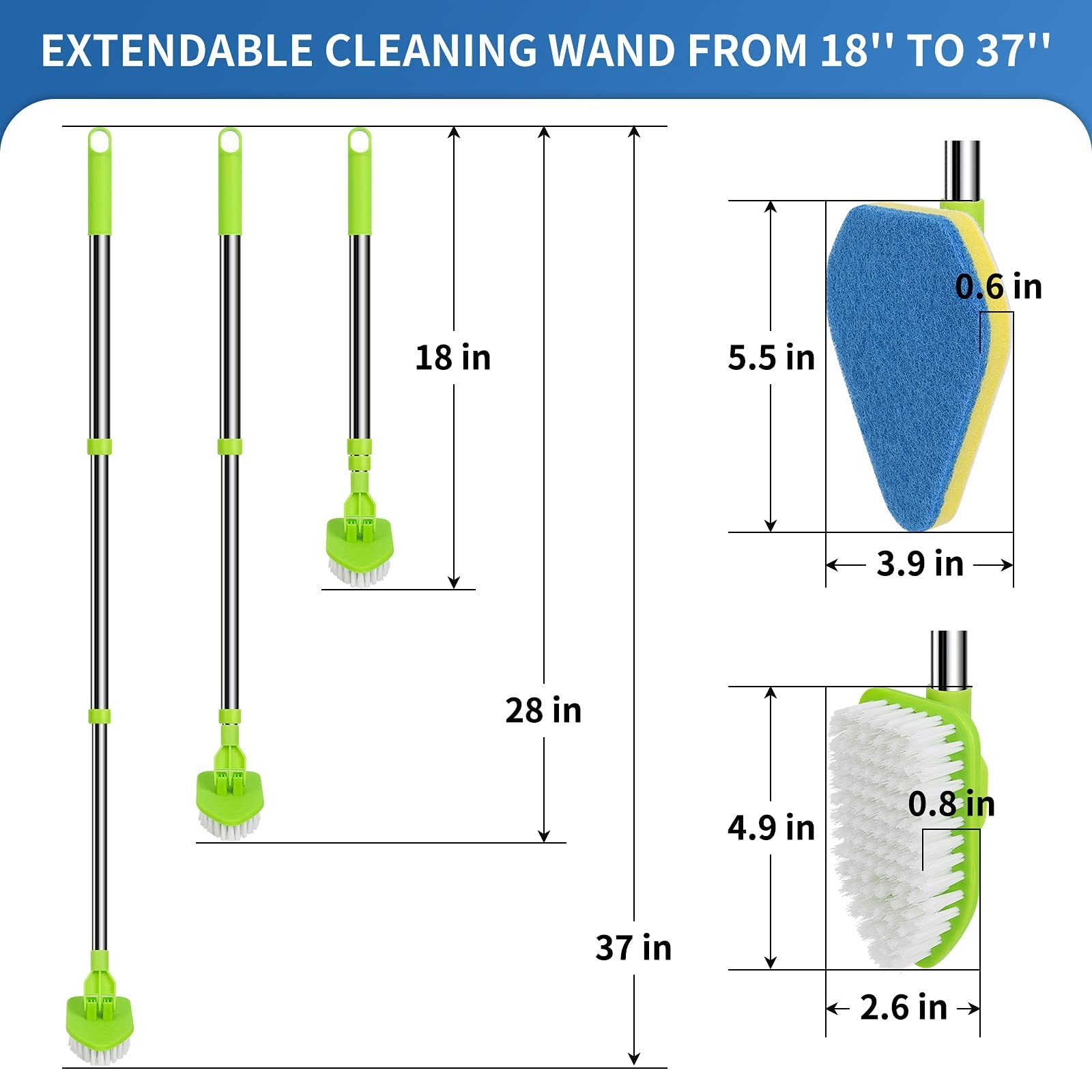 JDNOZW 2 in 1 Scrub Cleaning Brush with 37” Long Extendable Handle,1 Silver
