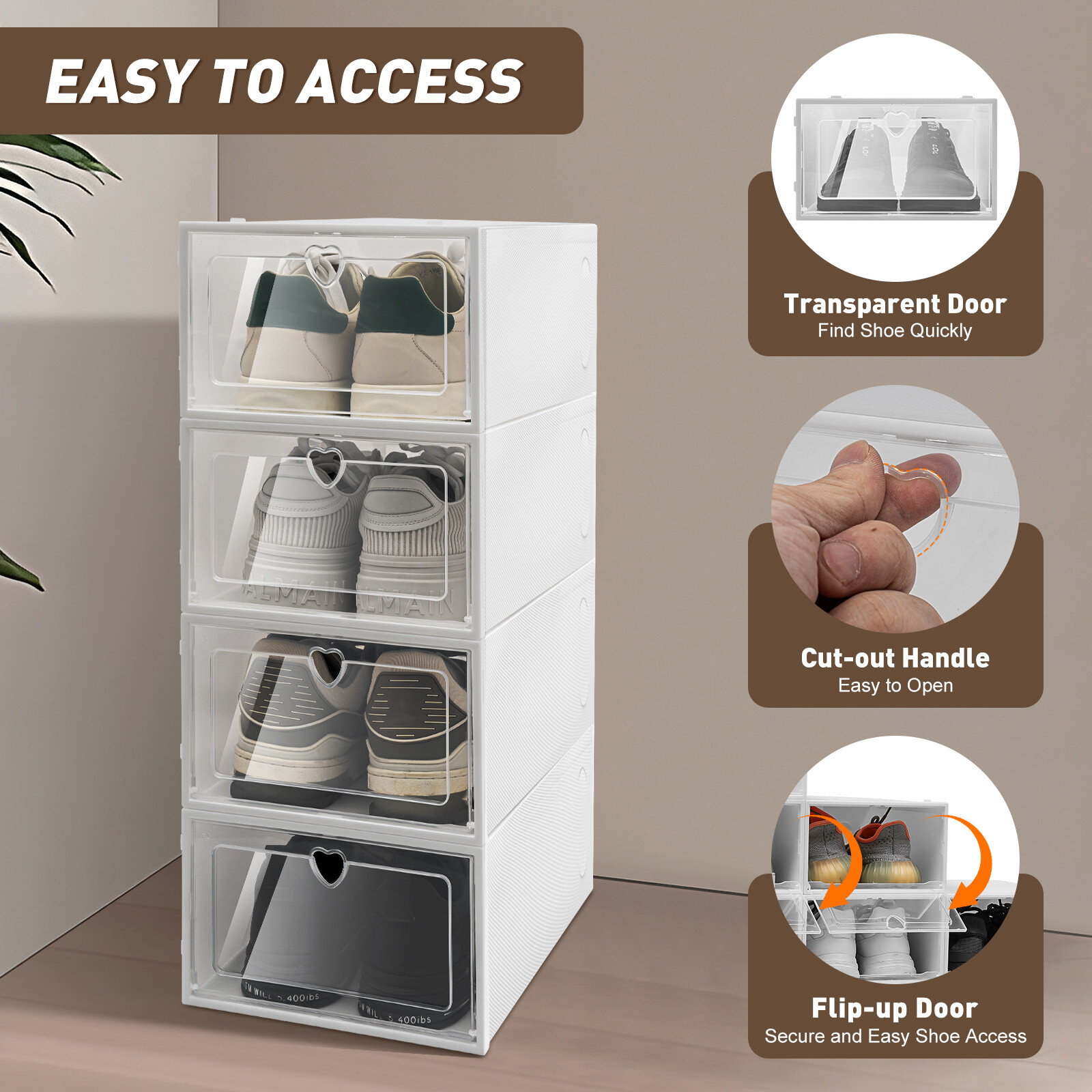 20pcs Stackable Shoe Storage Box Durable Plastic Sneaker Display Case Organizer