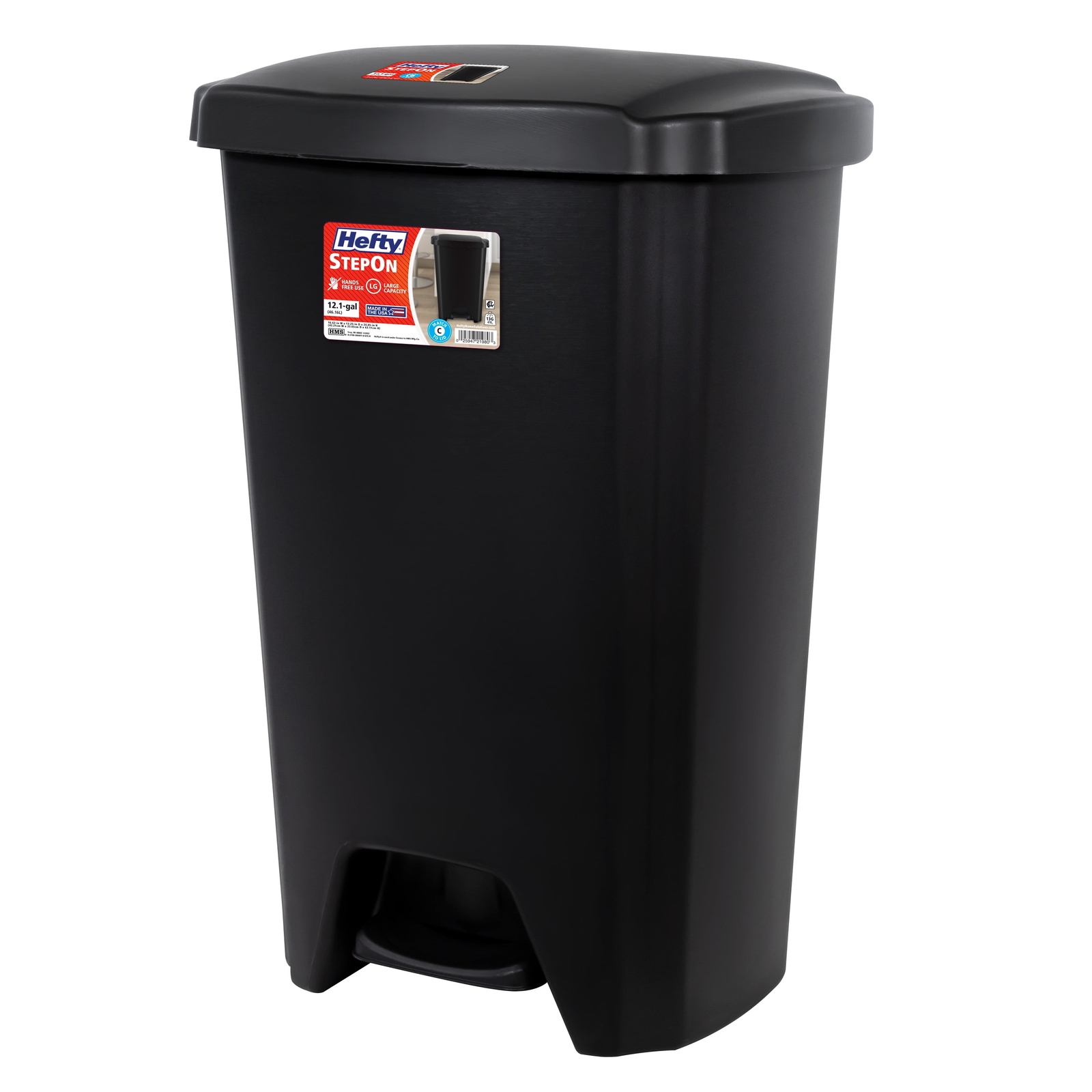 Black,12.1 Gallon Trash Can, Plastic Step On Kitchen Trash Can,