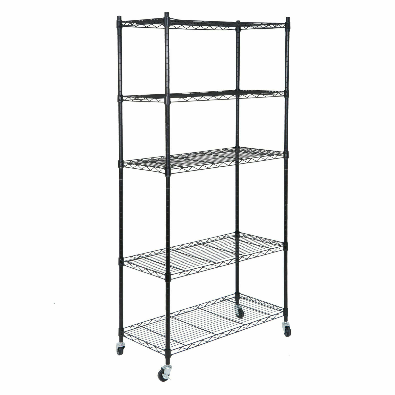 2PCS 5 Tiers Shelves Wire Unit Rack Shelving Storage Rolling with 4 Casters