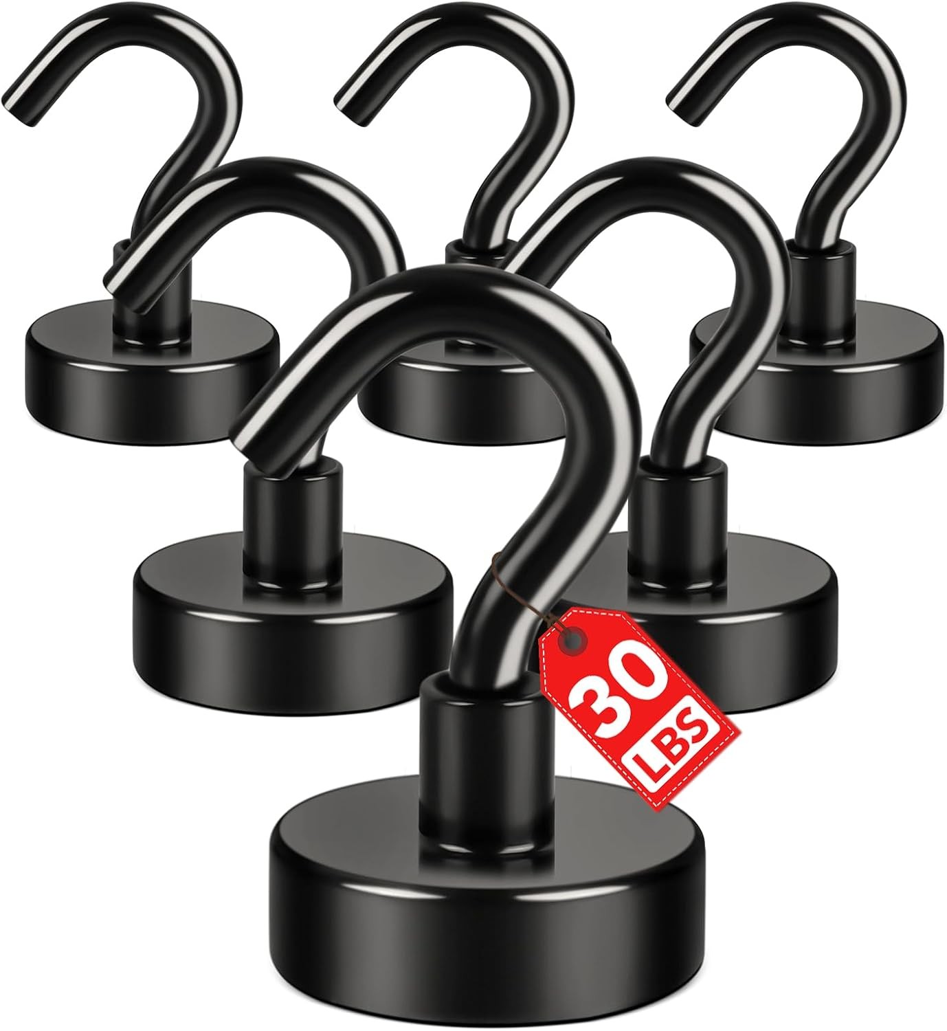 Magnetic Hooks, 30LB Magnet Hook for Cruise,Black,6 Pack | Heavy Duty with Epoxy