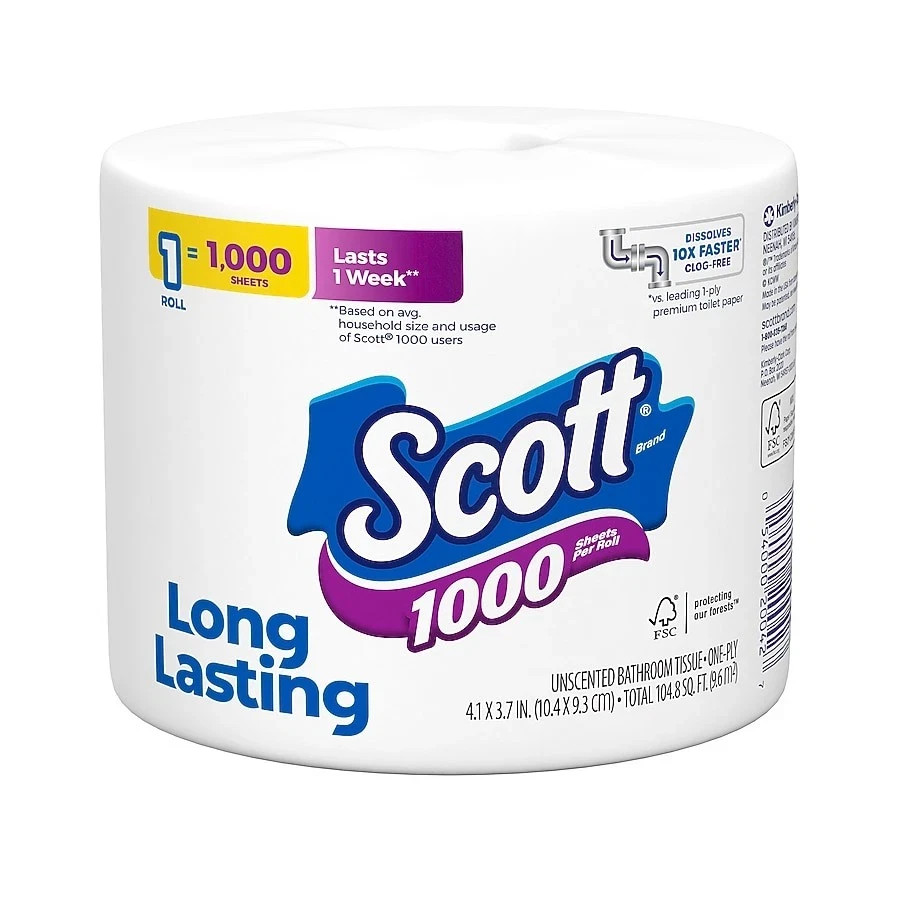 Scott 1000 1-Ply Toilet Paper 1 Roll Strong & Soft Bath Tissue Long Lasting