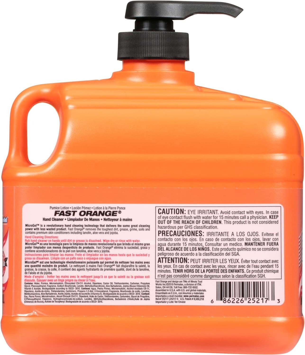 Fast Orange Permatex Pumice Lotion, Heavy Duty Hand Cleaner Orange, 64 Fl Oz