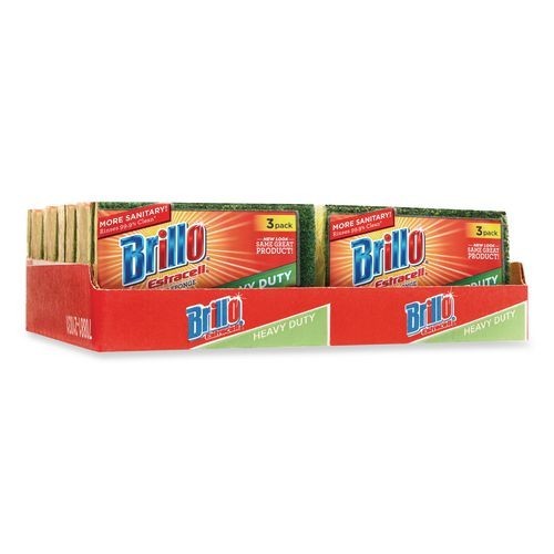 Brillo Estracell Scrub Sponge, 4.5×2.75, 0.8″ Thick, 3 Sponges/Pack, 8 Packs/CT