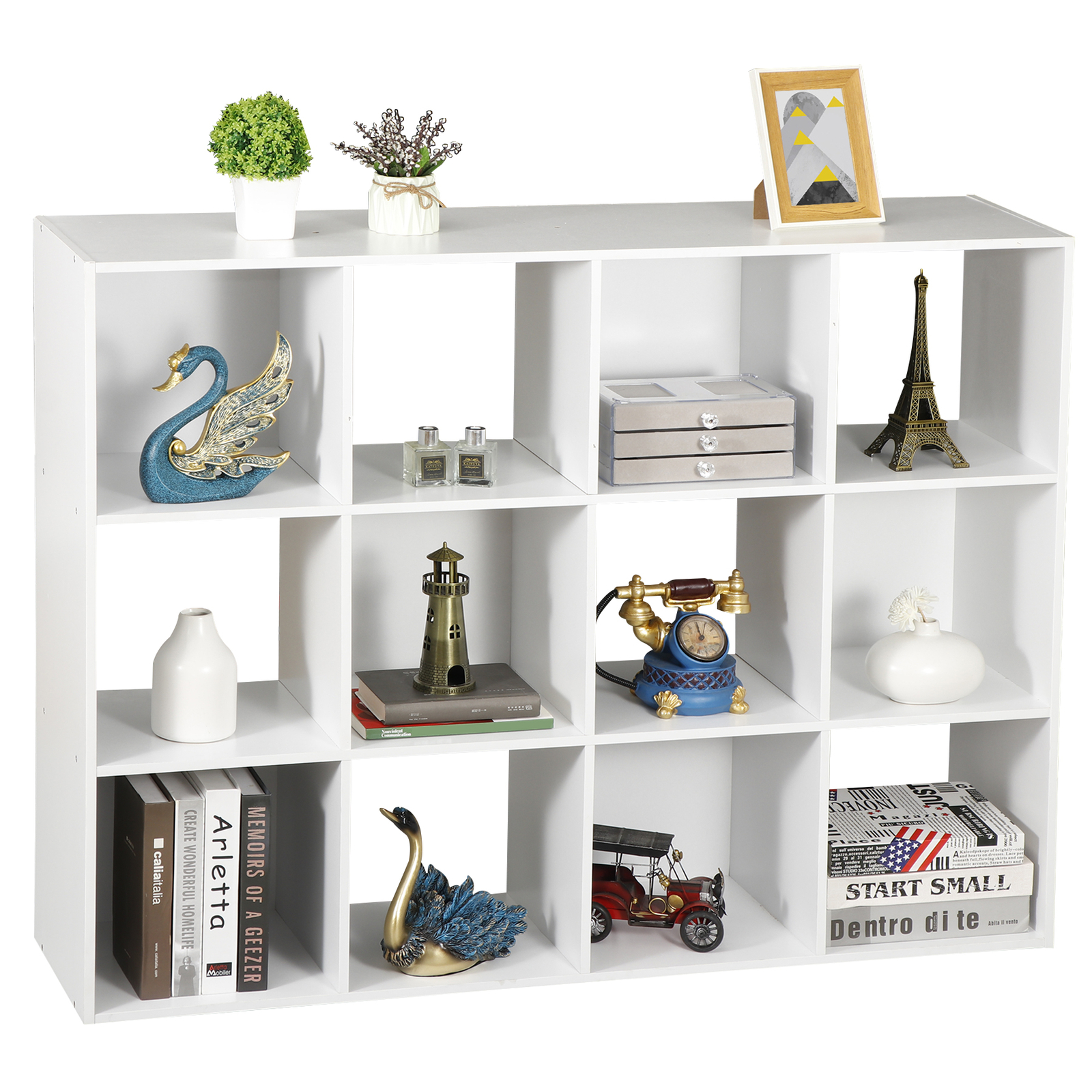 White 12 Cube Bookcase Storage Organizer Wooden Home Office Shelving Bookshelf