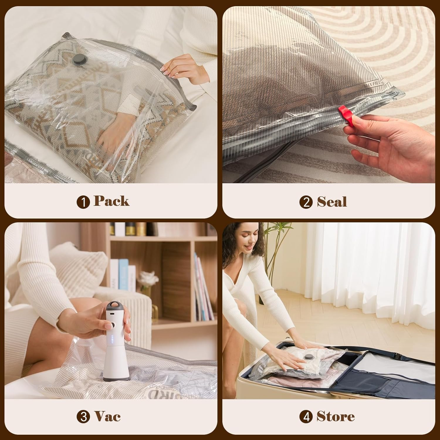 Travel Vacuum Bags w/ Rechargeable Pump 1500mAh Space Saver Carry On Set