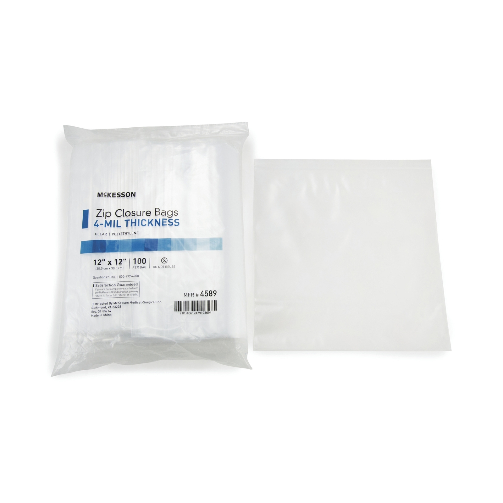McKesson Zipper Closure Reclosable Bag 12 X 12 Inch 4 mil Polyethylene 100 Ct