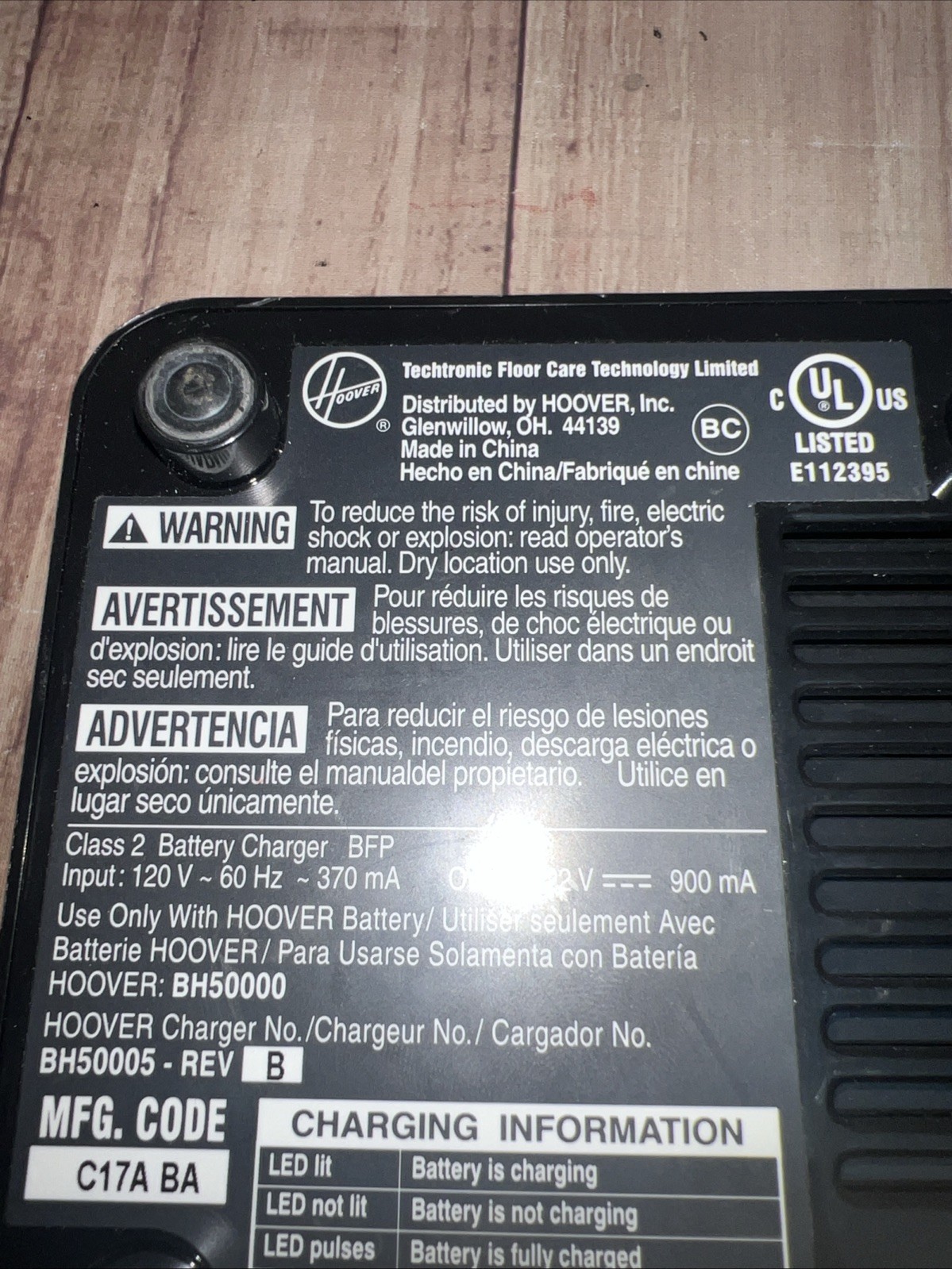 Hoover LiNX Cordless Stick Vacuum Charger BH50005 for Battery BH50000 OEM