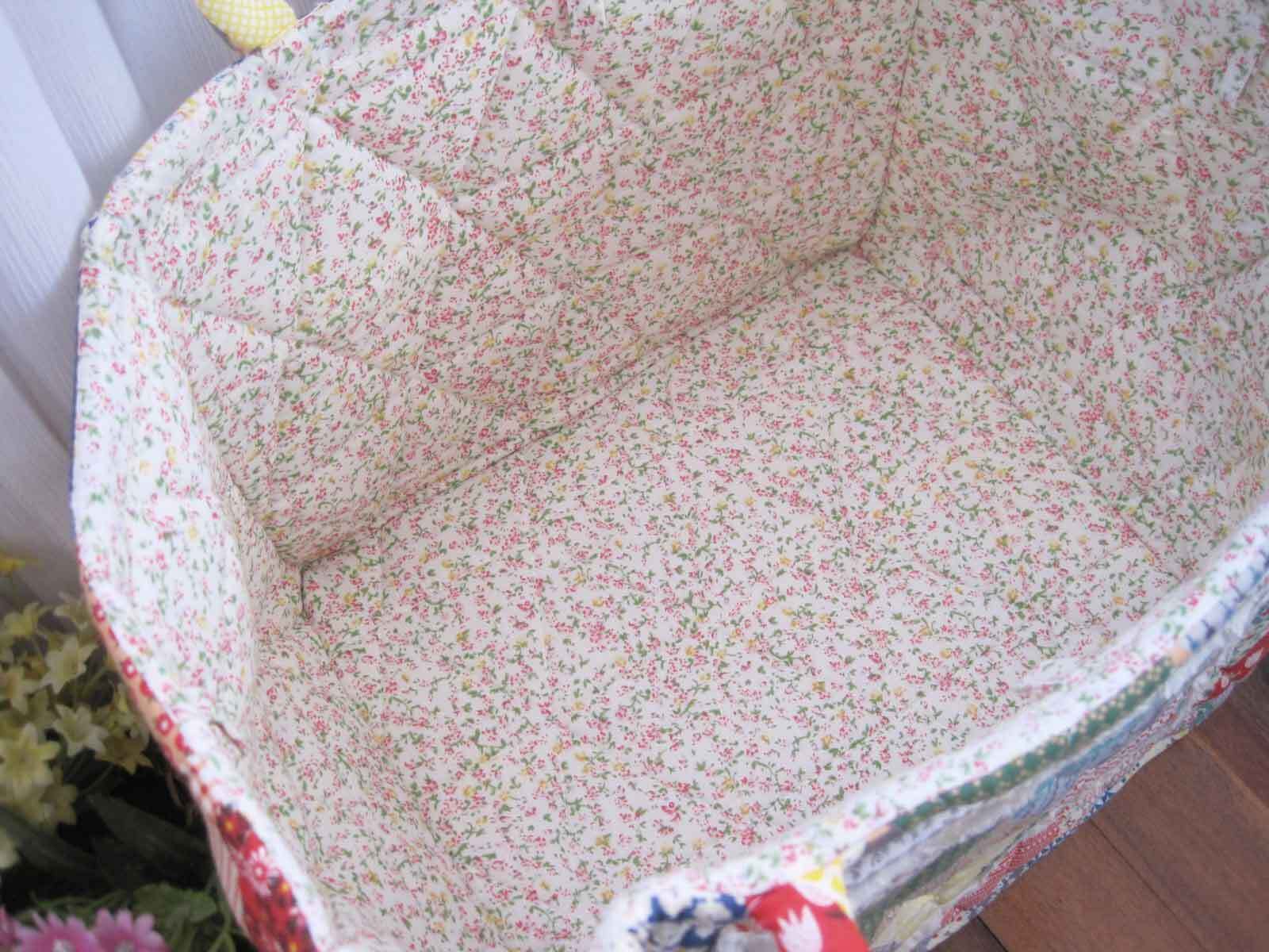 Lovely Flower Patch White Frill Embroidery Cotton Quilted Storage Basket NEW