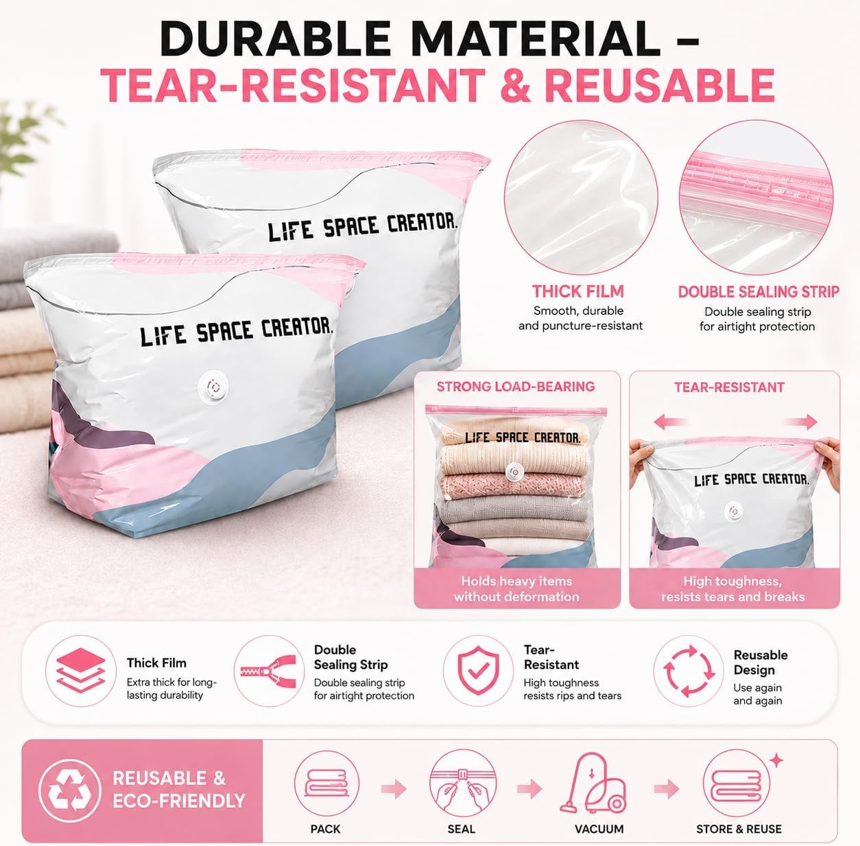 4× No-Pump Vacuum Storage Bags Large Cube Vacuum Seal Bags Space Saver Bags USA
