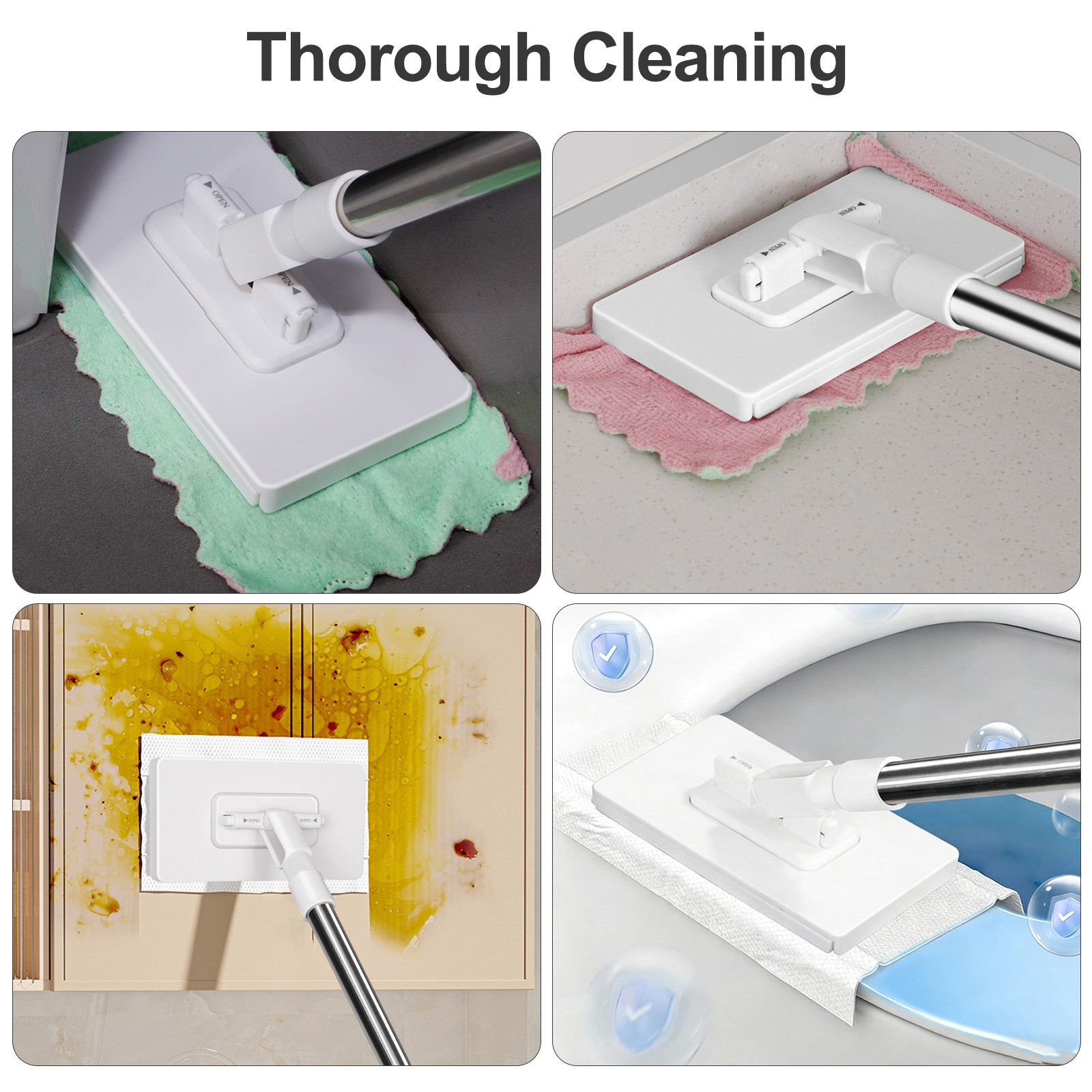 Snap Grip Mini Mop 100cm Adjustable Long Handle Dust Mop with 4 Cloths for Glass