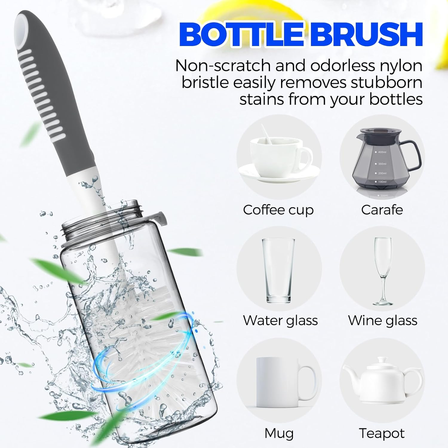 6 Pack Dish Brush Set with Bottle Brush, Dish Scrub Brush, Pan Brush and 3 Straw