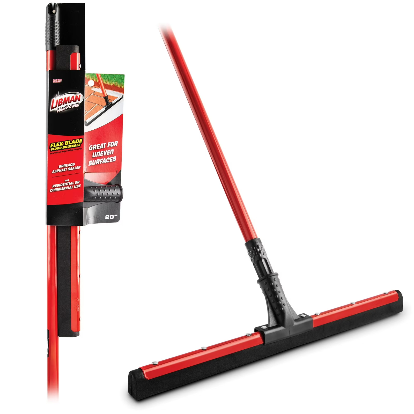 Libman High Power Commercial 20″ Rubber Flex Blade Floor Squeegee Red Steel Hand