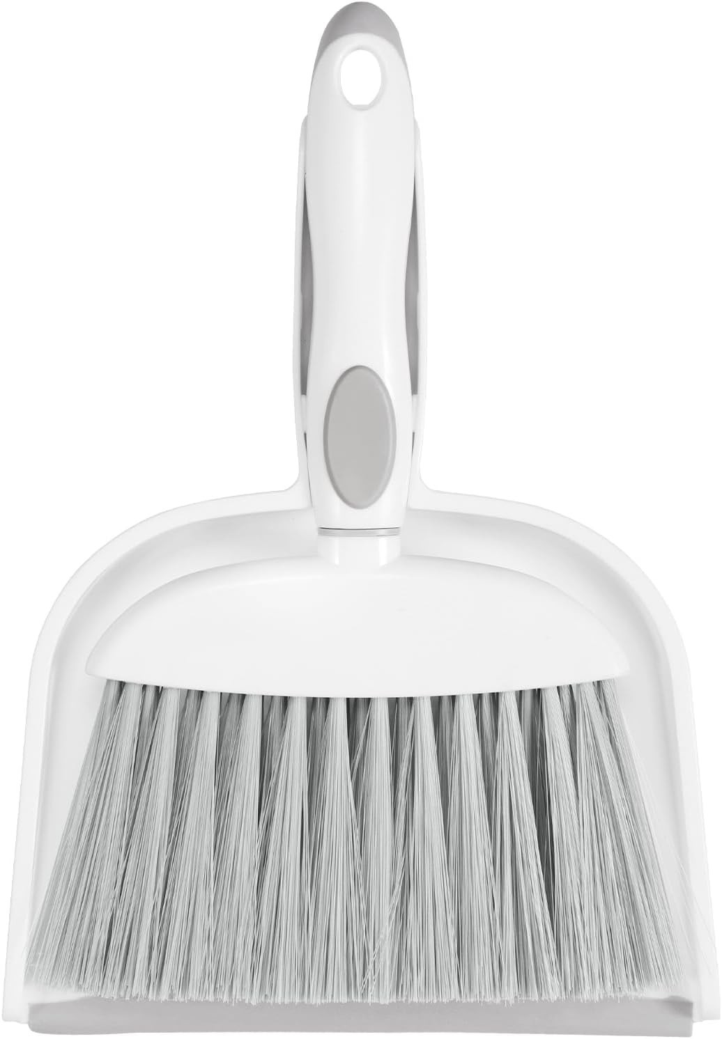 Small Dust Pan and Brush Set – Mini Broom and Dustpan Combo, White & Gray