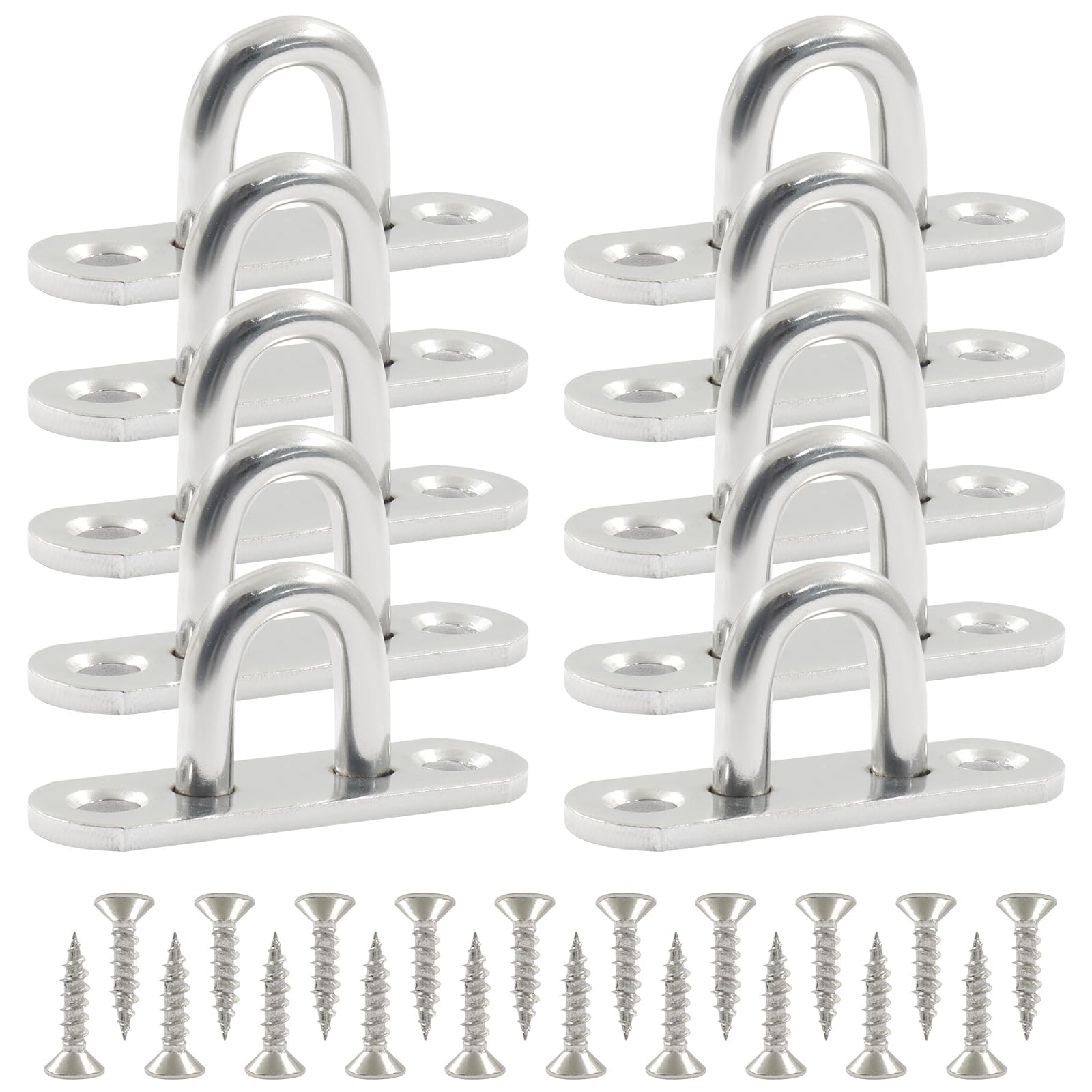 10 Pack 304 Stainless Steel Pad Eye Plate Hooks 1.75 x 0.57 Inch Hanger Ring