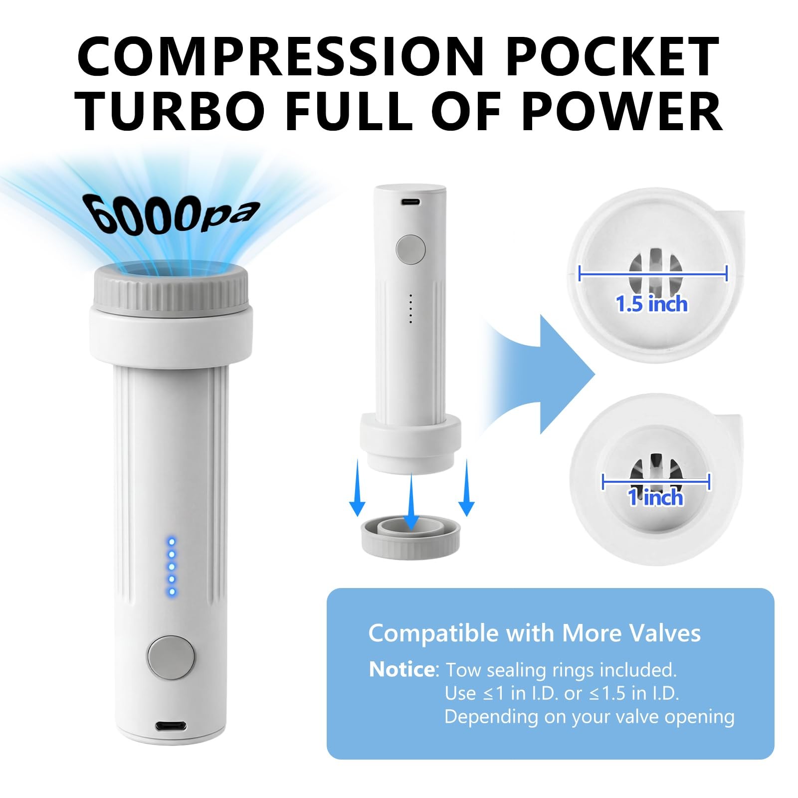 Cordless Electric Vacuum Pump for Storage Bags Travel, Travel White