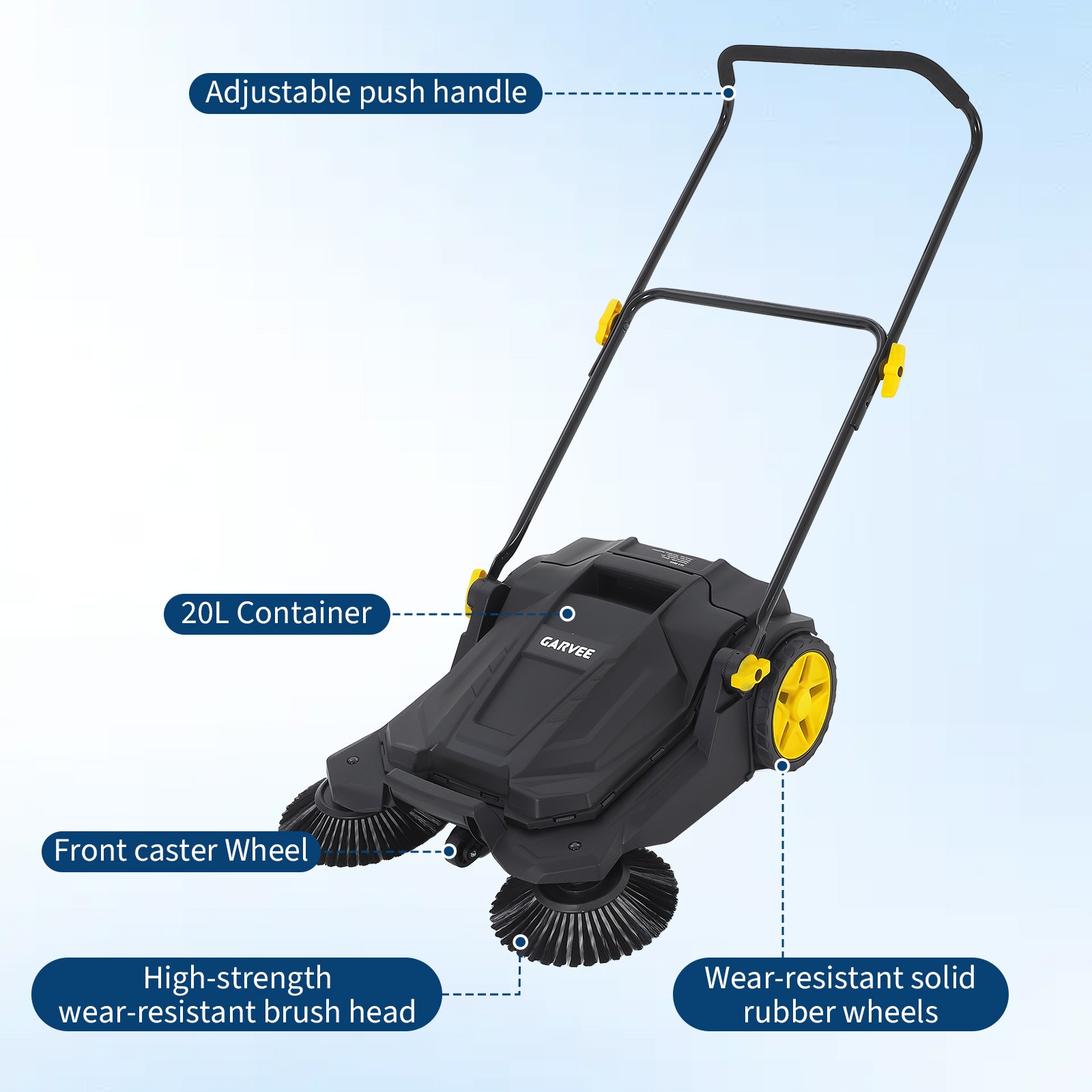 Manual Push 25.6″ Walk Behind Hand Push Floor Sweeper for Walkway Yard