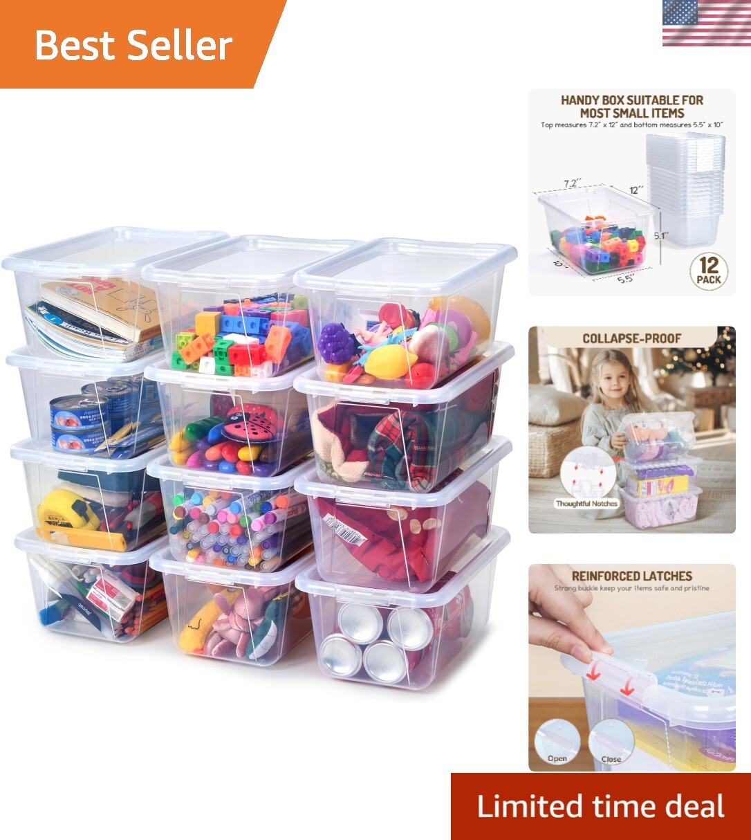 Shatterproof Transparent Storage Bins – 12 Pack 5 Qt for Classroom & Playrooms