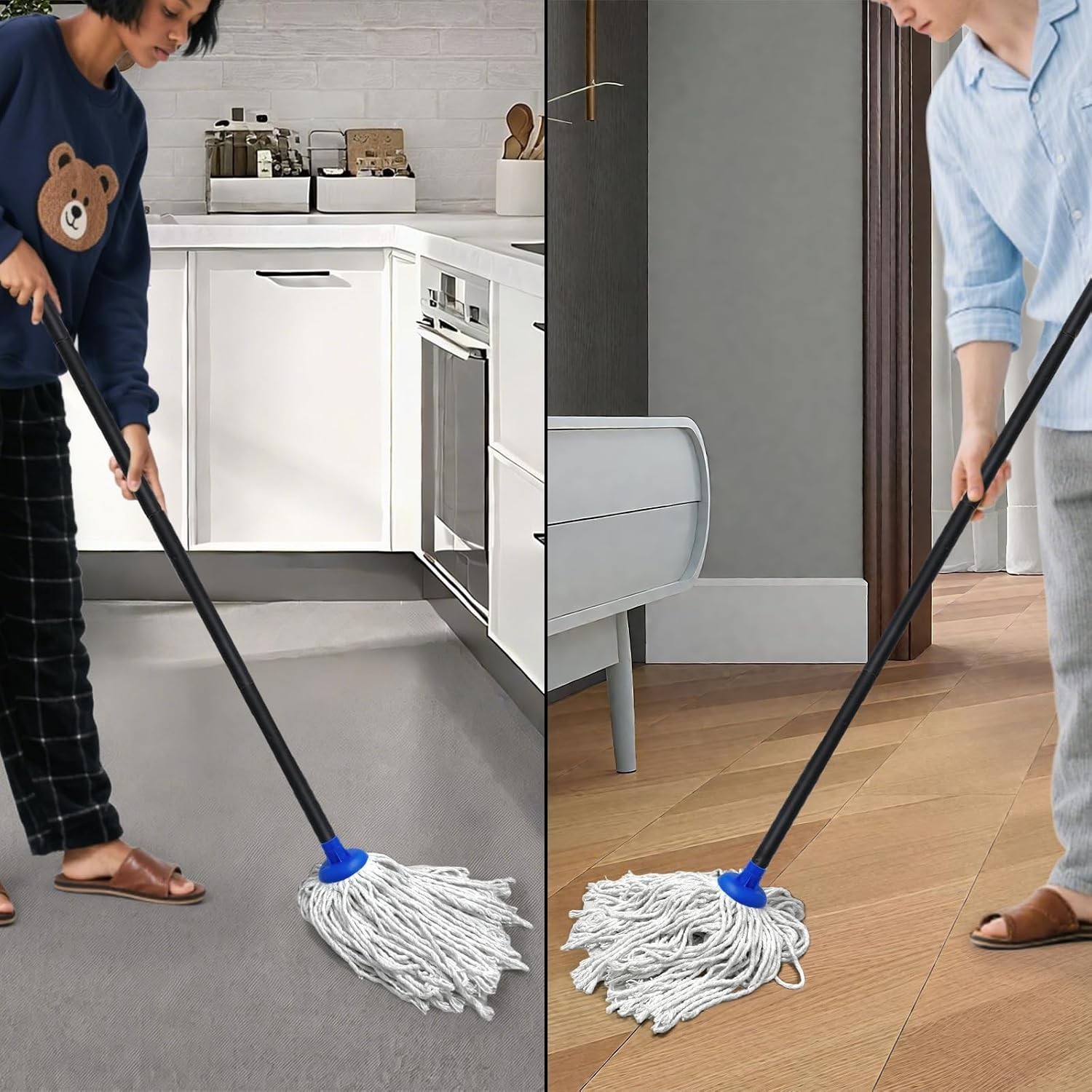 Space-Saving 52-Inch Indoor Mop with Cotton Head for Families – Effortless Clean