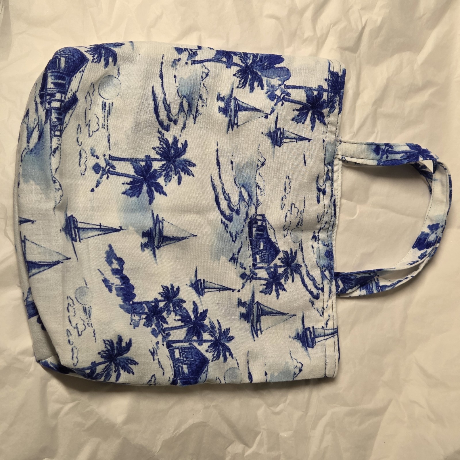 Handmade White & Blue Oceanic Upcycled Mini Tote Decor Accessory Hand Bag Scenic