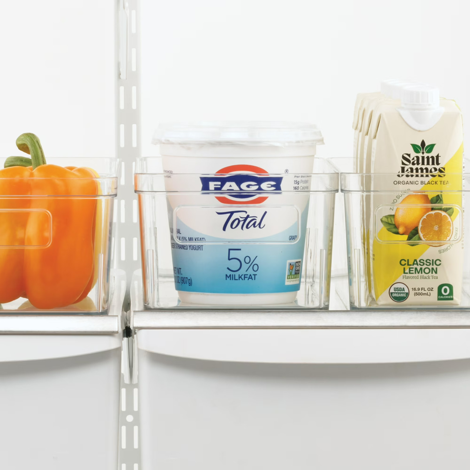 Medium Clear Plastic Pantry Storage Organizer Bin with Handles, 12 in x 6 in x