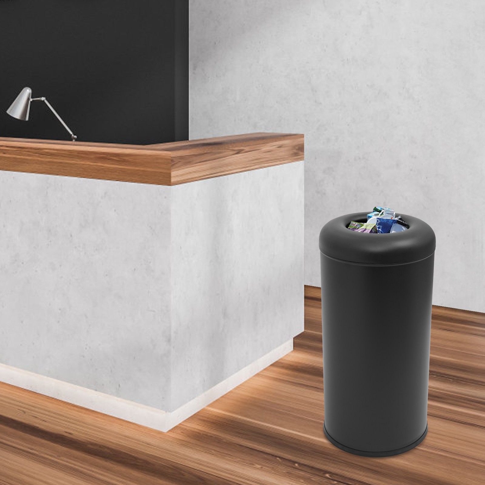 Cylindrical,Open-Top Rubbish Bin,Industrial Waste Container,Commercial Trash Can