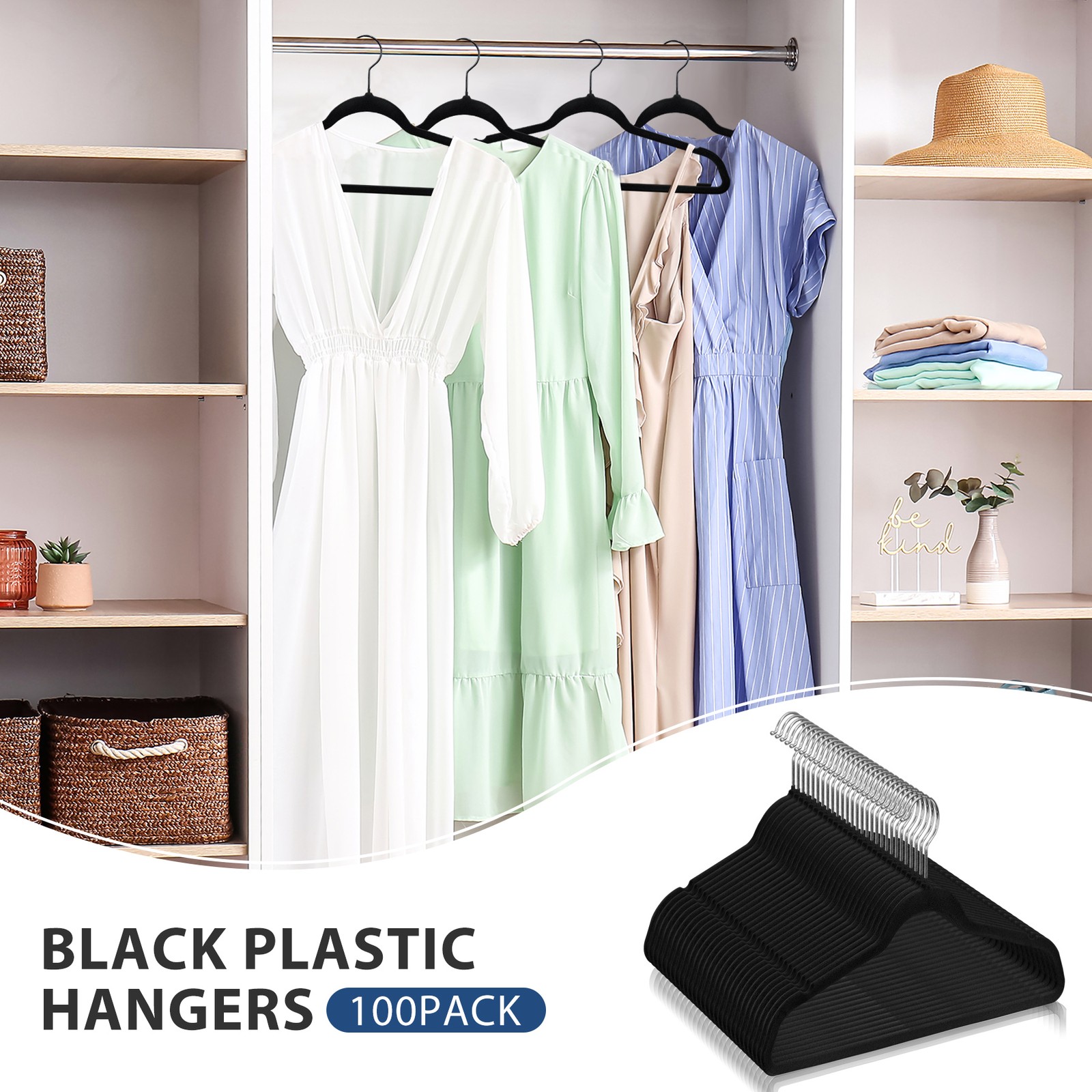 100 Pack Velvet Hangers Flocked Non-Slip Clothes Hangers 360° Swivel Hook Black