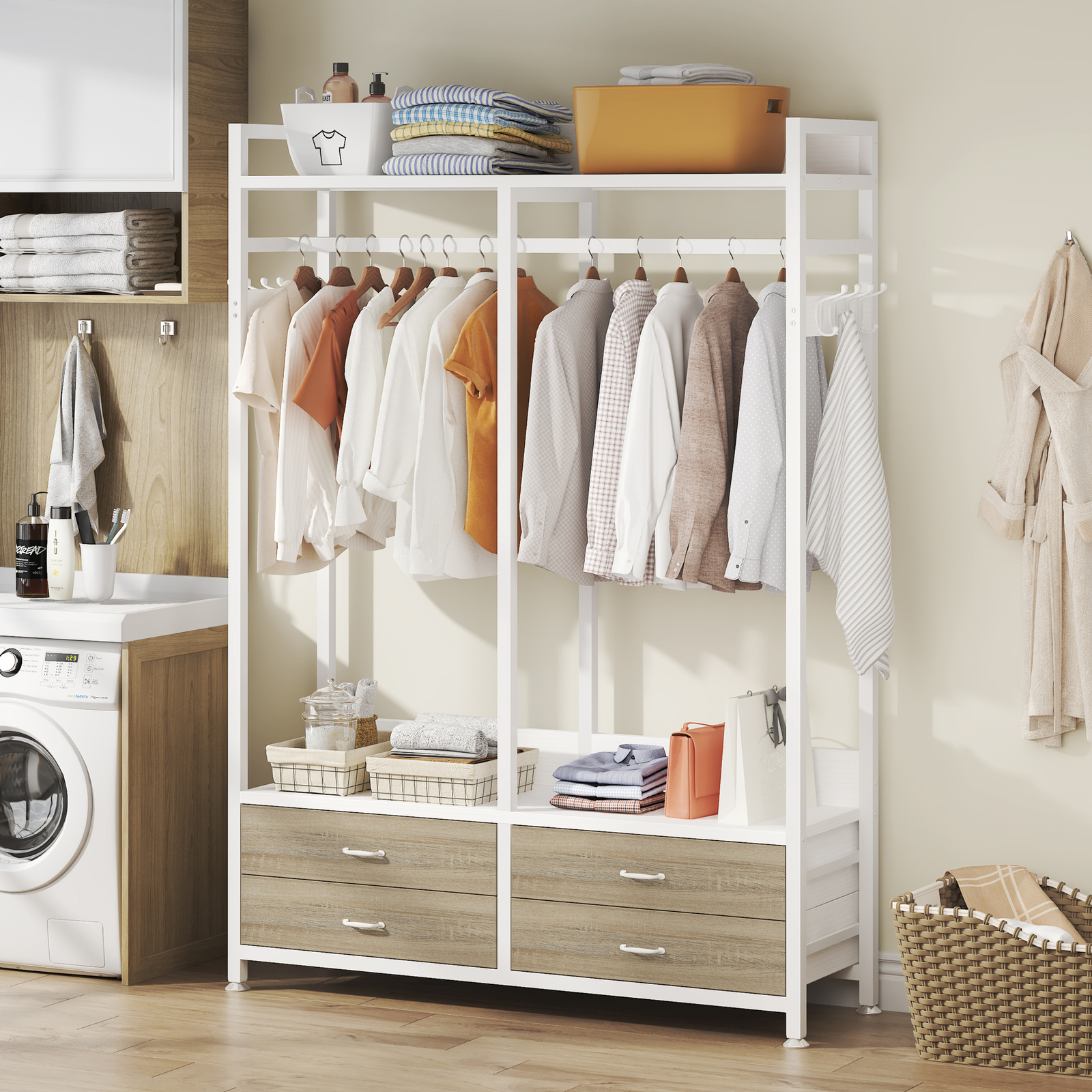 Tribesigns Closet Organizer with 4 Large Drawers, Clothes Garment Rack with Hook