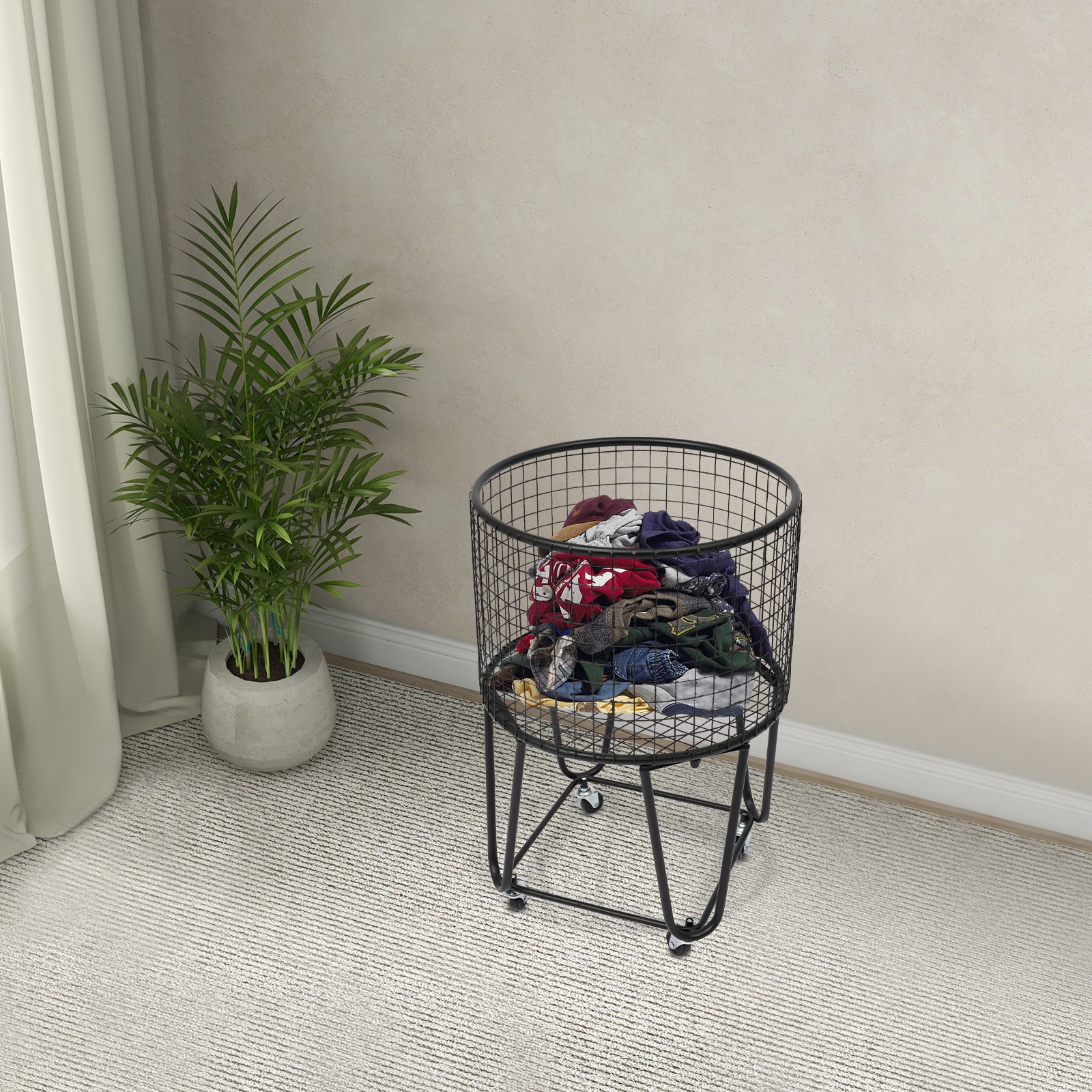 Modern Metal Laundry Basket Clothes Hamper Bathroom Bedroom Rolling Storage Cart