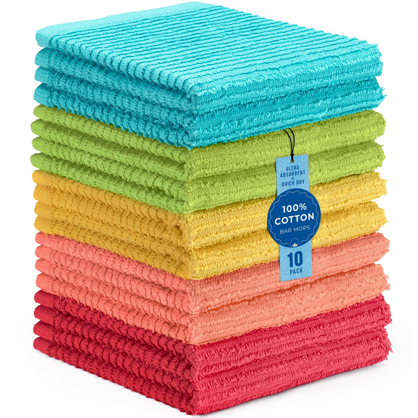 DecorRack 100% Cotton Bar Mop Towels, Kitchen Dish Cloths, 12×12, Pastel Set
