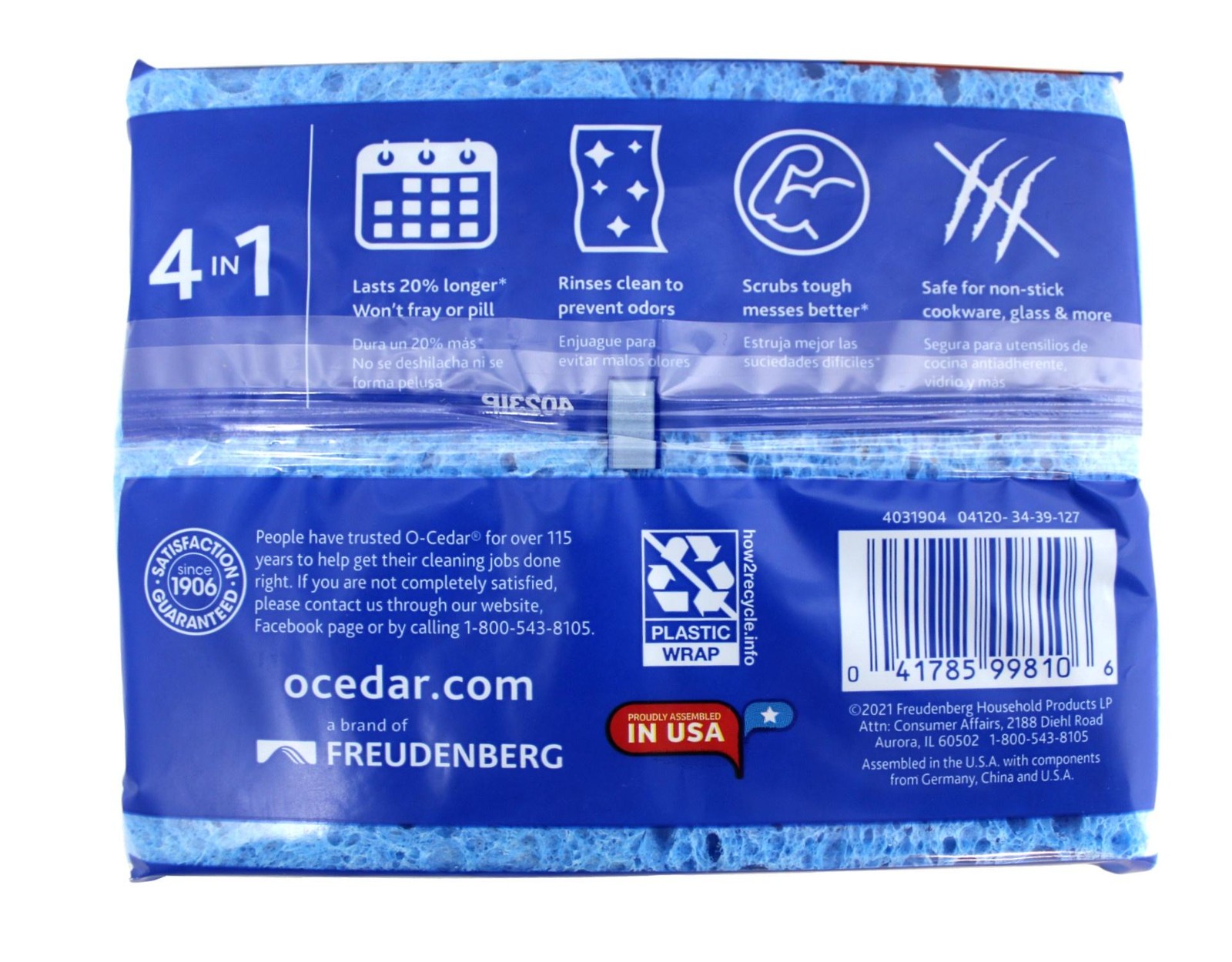 O-Cedar Scrunge Multi-Use Sponge Non-Scratch Long-Lasting, Tough, 2 Count 2 Pack