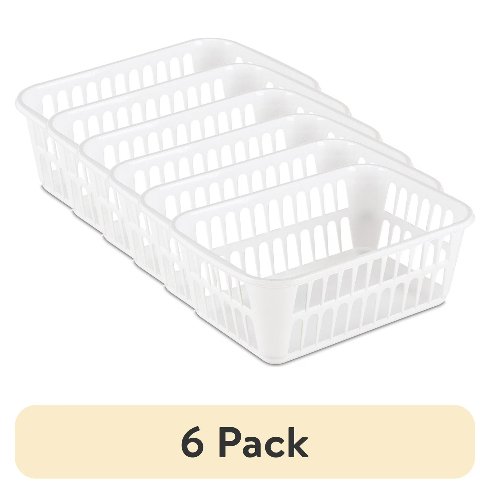 (6 pack) Sterilite Storage Basket, Versatile Open Plastic Bin, White.