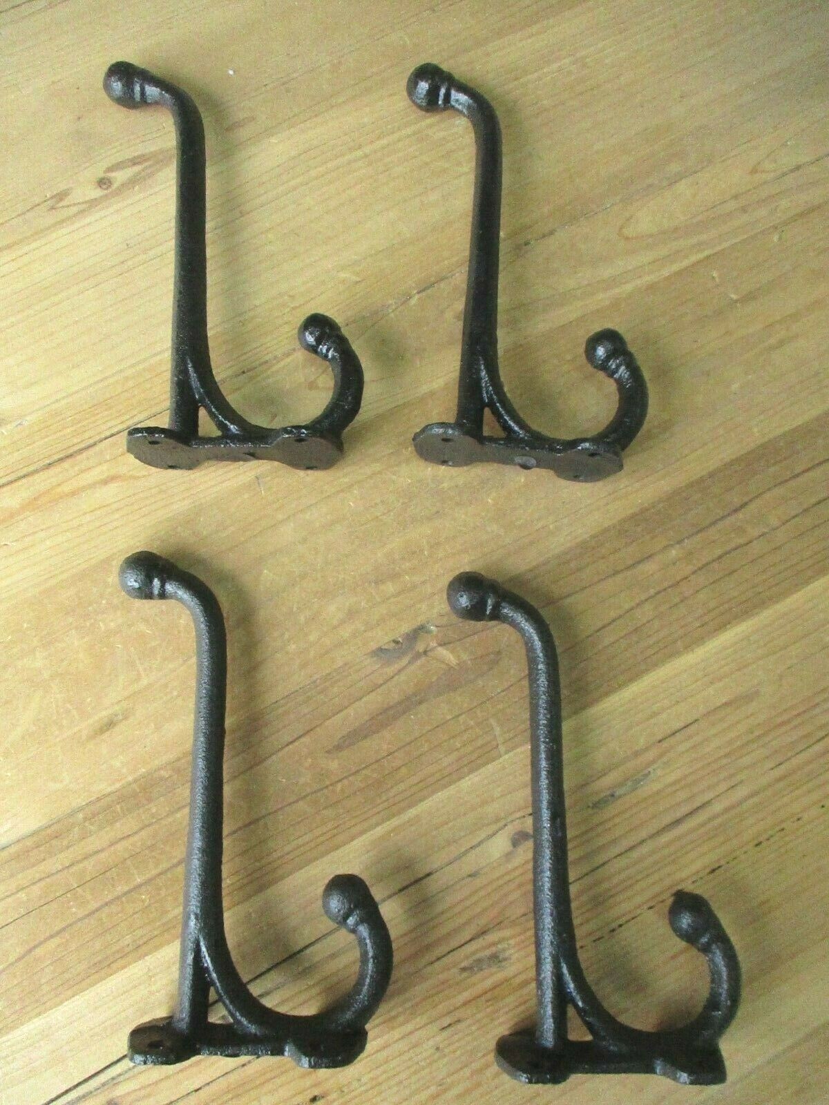 4 LARGE HARNESS HOOKS RACK COAT HAT WALL CAST IRON BARN BLACK 7 1/2″ LONG STURDY