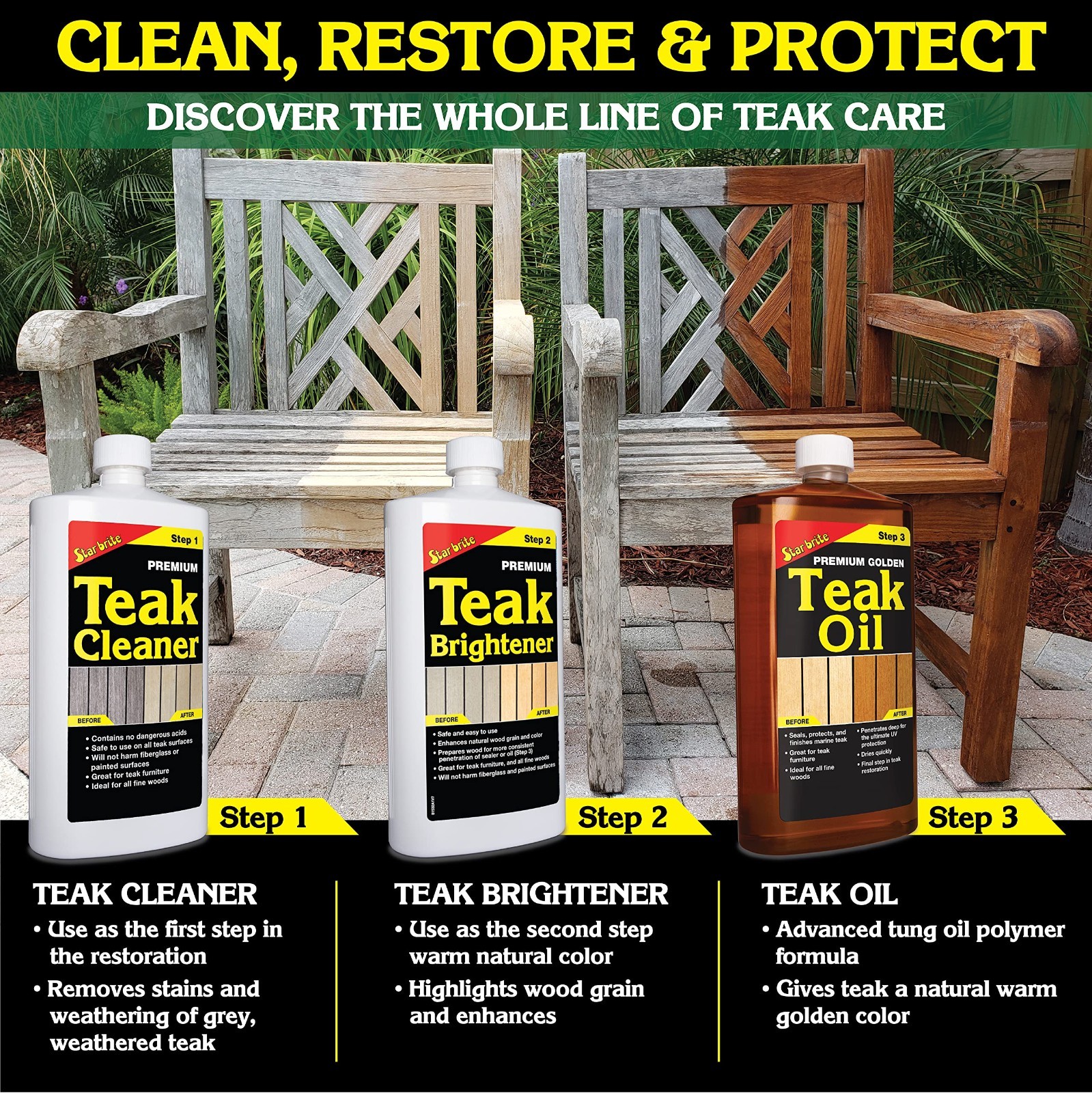 Teak Cleaner for Furniture – Restore & Refresh Weathered Gray Teak & Fine Woods