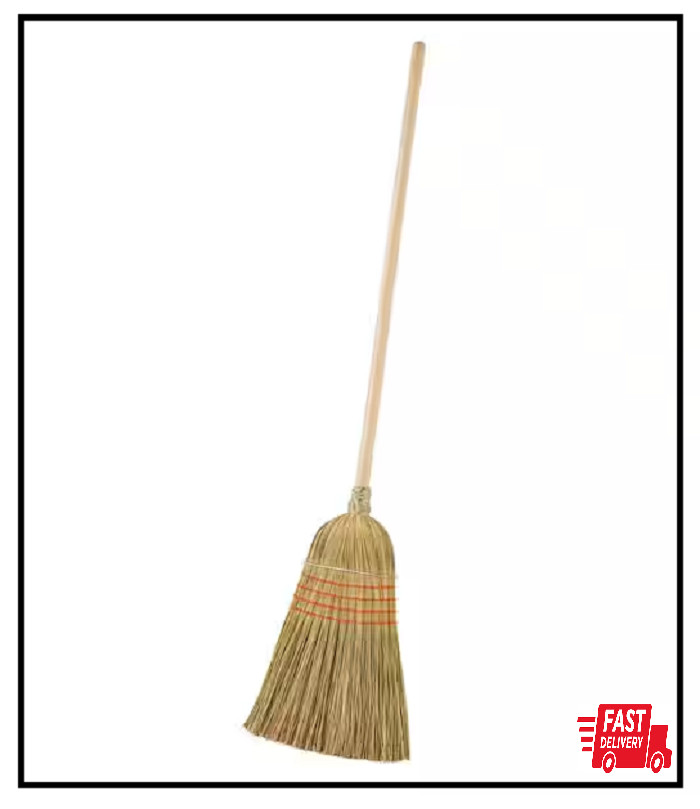Giant Commercial Corn Broom 15 Inch Sweeping Width Heavy Duty Use Straw Cleaning