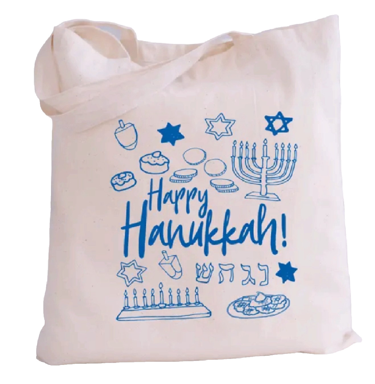 Happy Hanukkah Icons Lightweight Canvas Market Tote Reusable Shopping Bag NEW