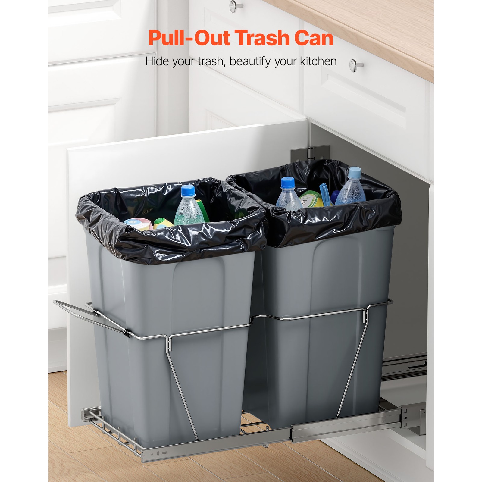 Uimoso Double 27QTx2 Pullout Waste Container Under Cabinet Kitchen Bin Trash Can