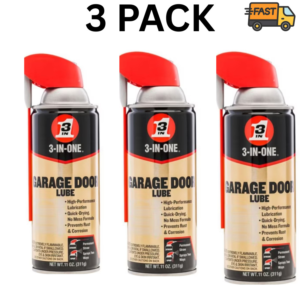 3-IN-ONE Garage Door Lubricant Spray 11 oz 3 Pack Smart Straw Oil