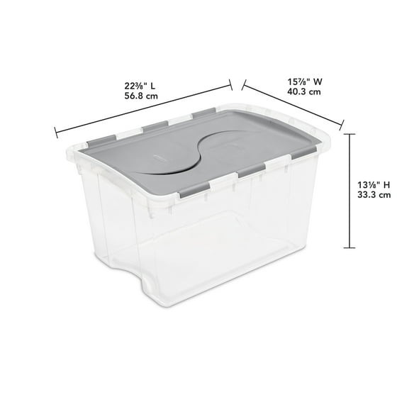 Clear Plastic Storage Container with Hinge Lid 48 Quart Medium FlipLid Bin Gray