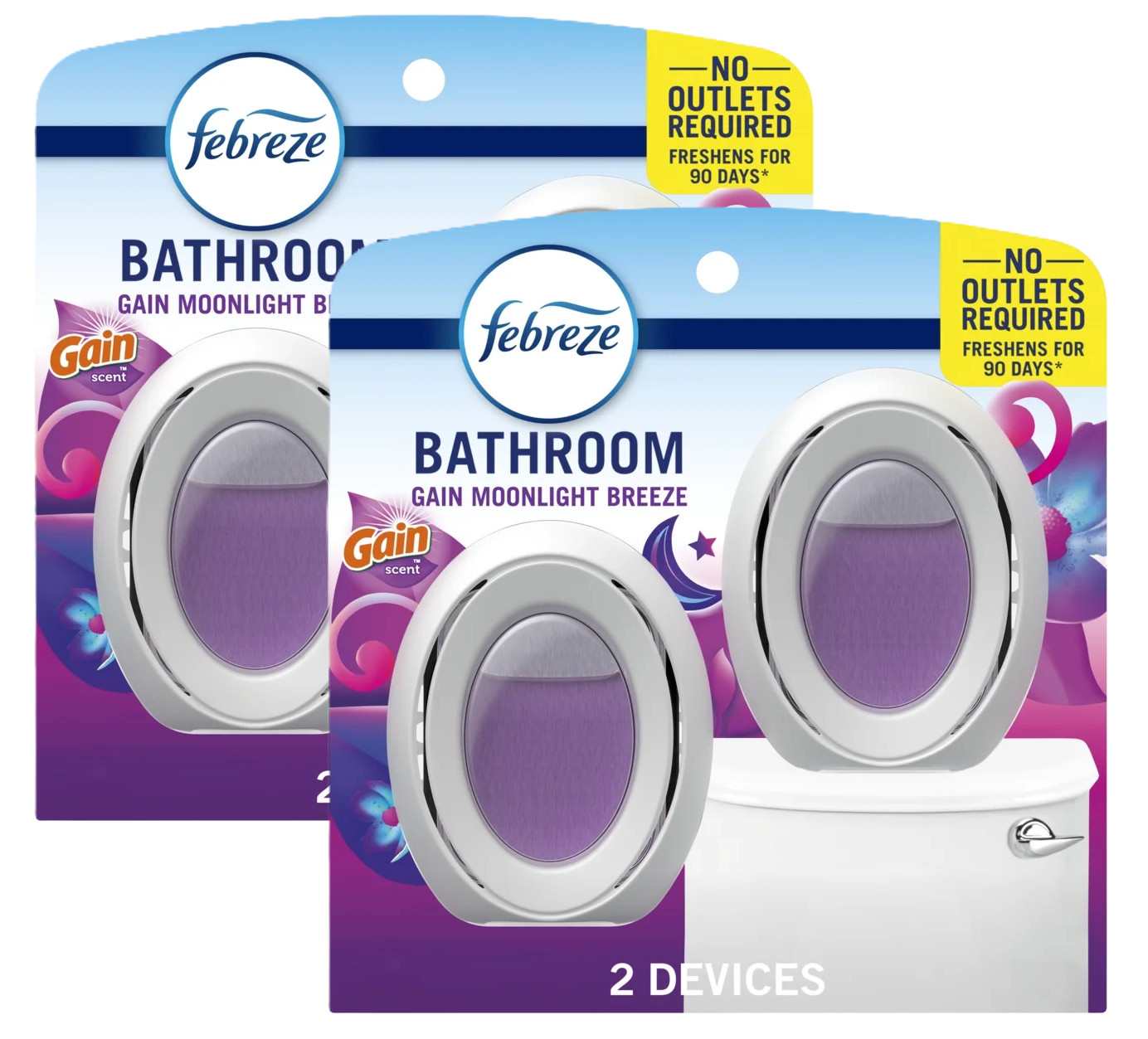 Febreze Bathroom Air Freshener, Odor-Fighting, Gain Moonlight Breeze Scent, 4 Ct