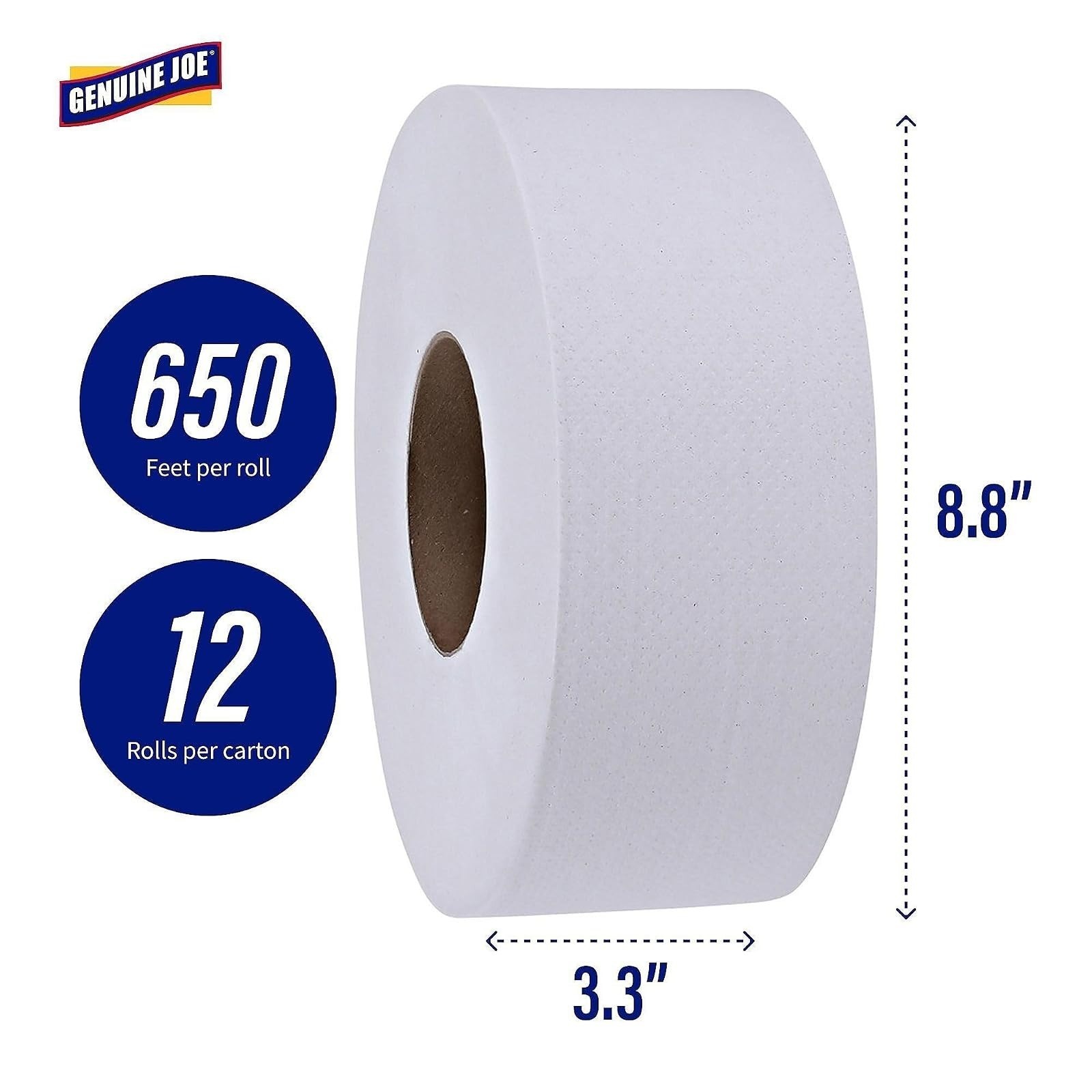 Genuine Joe Jumbo Roll Bath Tissue – 2-Ply White Toilet Paper, 12 Count