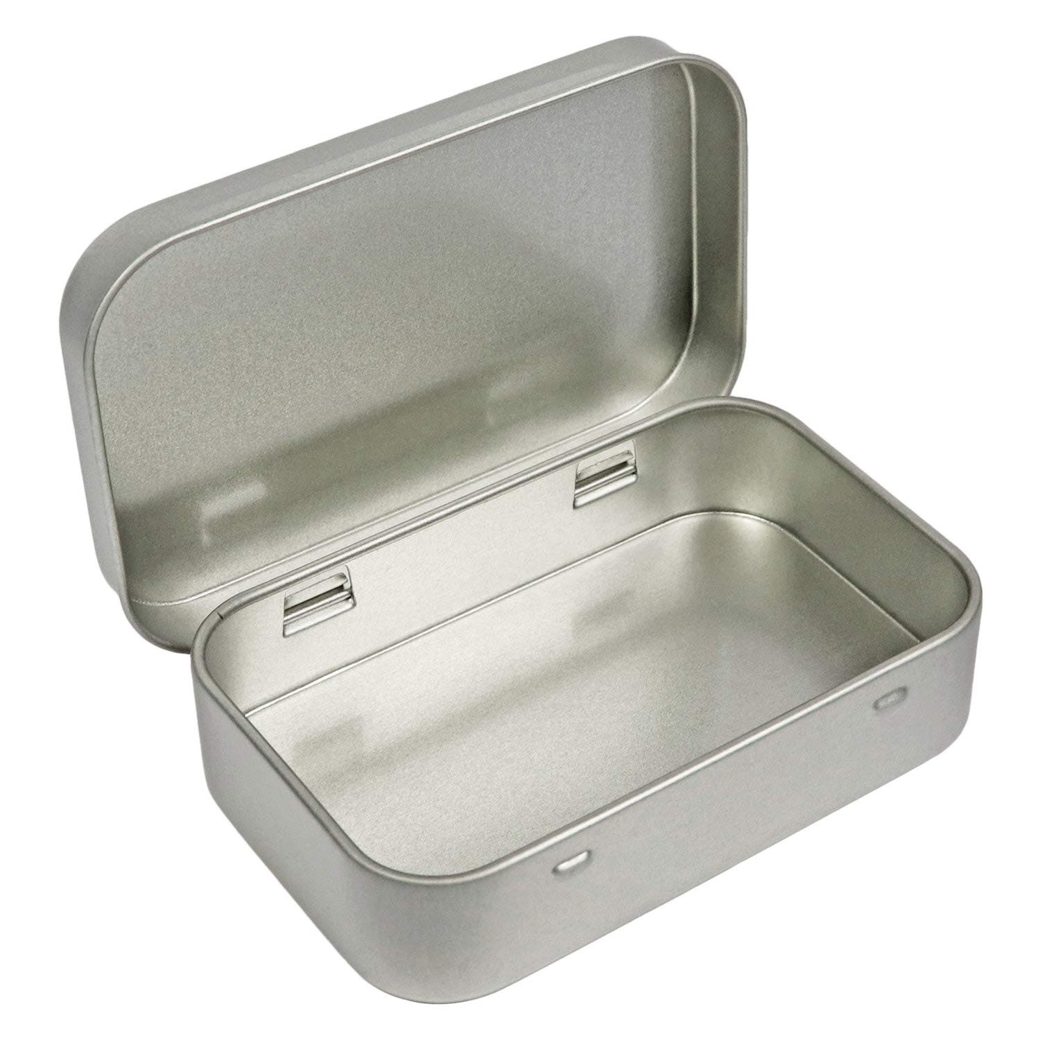 Silver Metal Rectangular Empty Hinged Tin Box 3.75×2.45×0.8 Inch 10 PCS