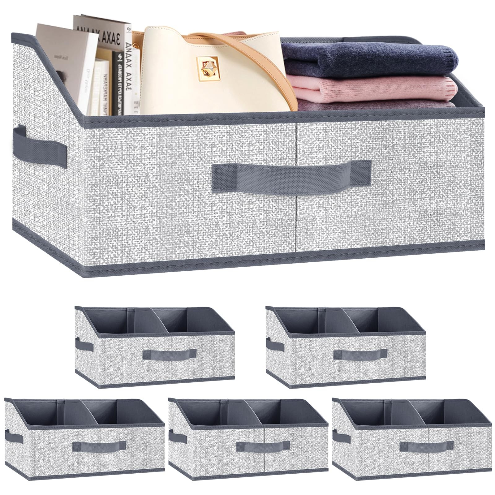 6 Pack Gray Trapezoid Fabric Shelf Organizers Divider Collapsible Storage Cubes